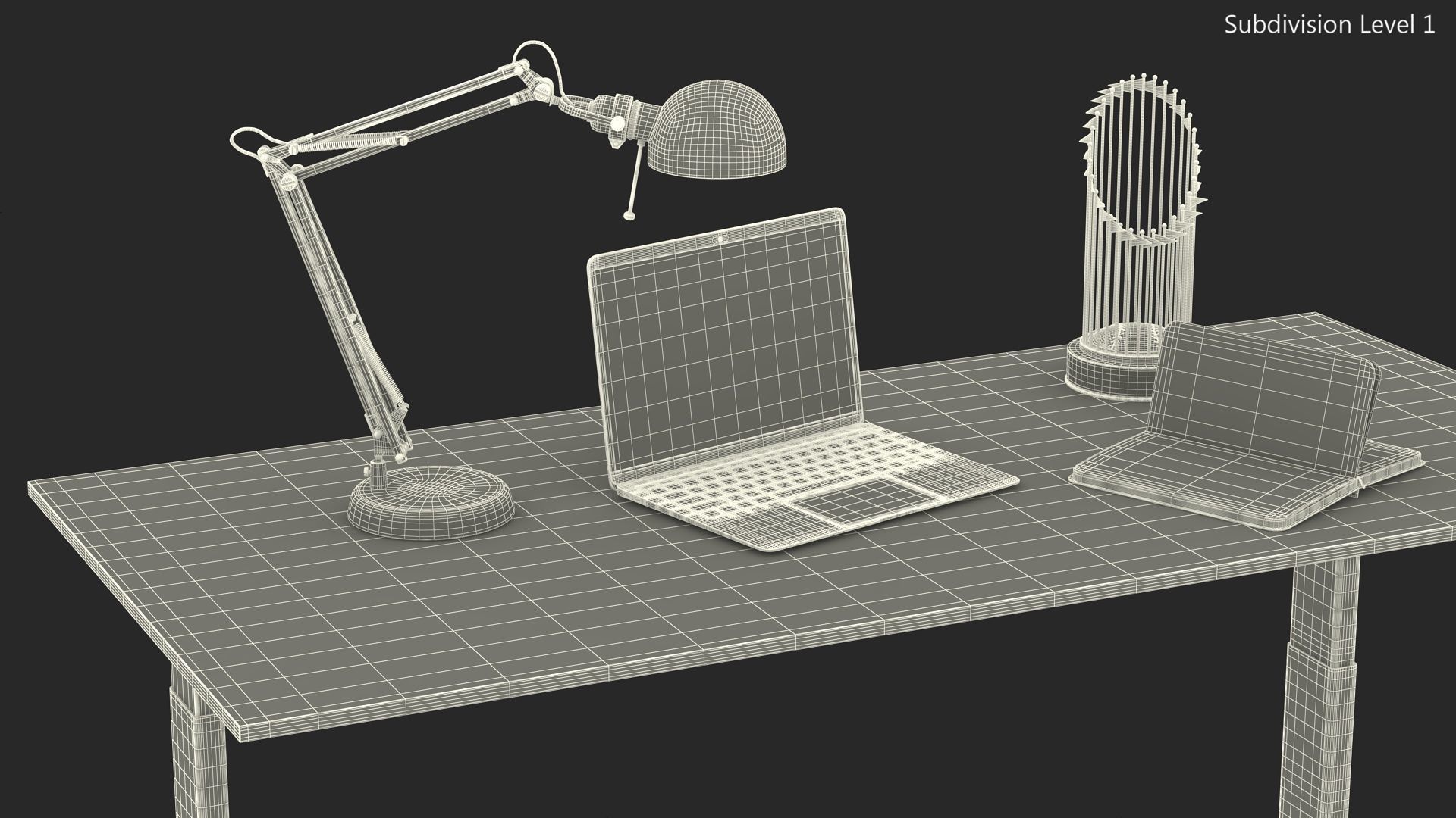 Baseball Modern Adjustable Desk with Laptop and Trophy 3D model_27