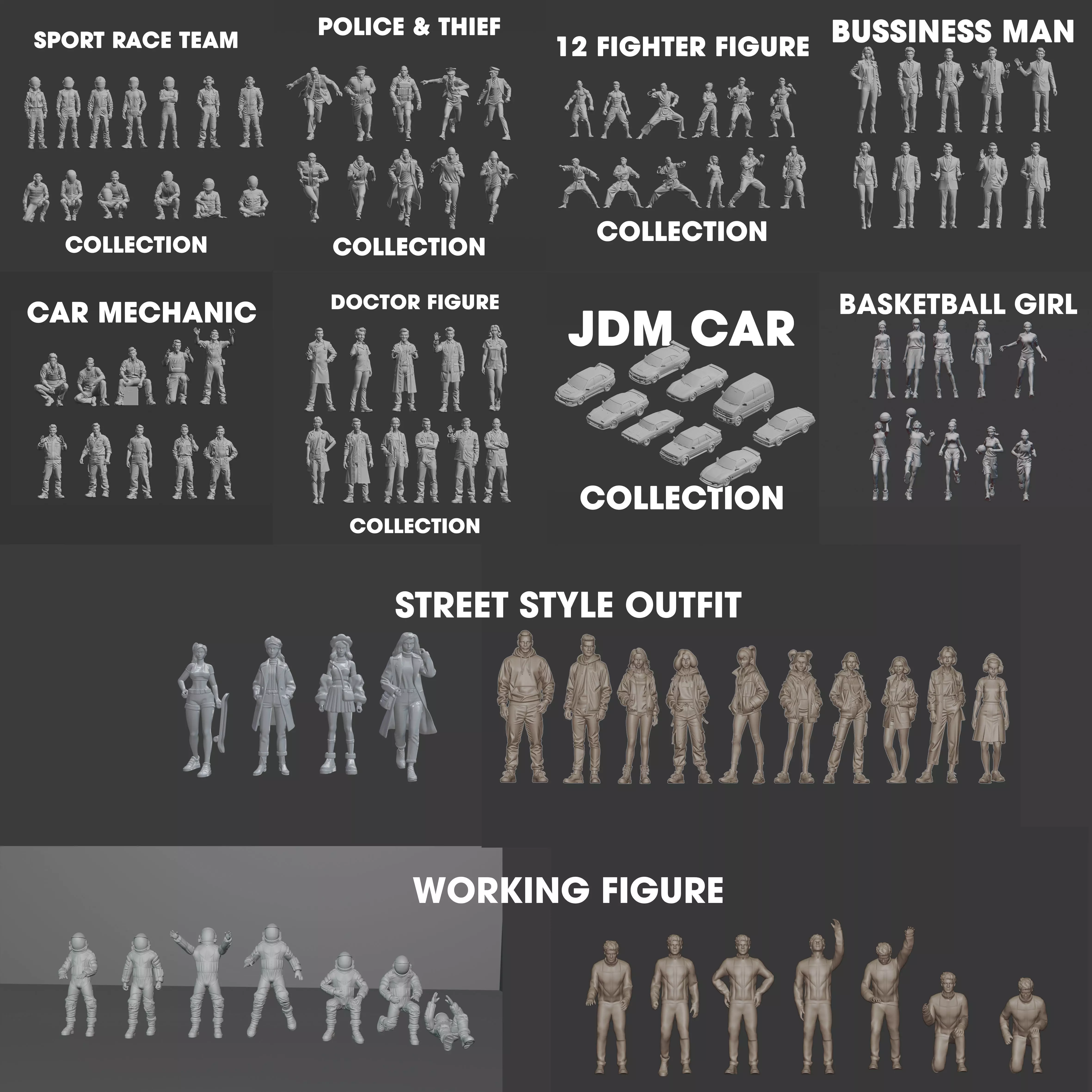 100 Plus Human Megapack diorama figure 3D print model_0