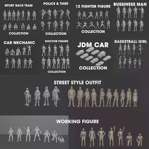 100 Plus Human Megapack diorama figure 3D print model