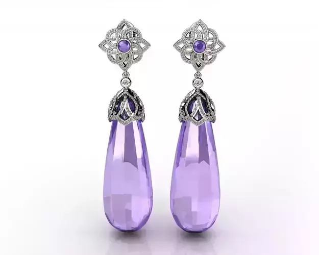 Purple Amethyst 18k White Gold Dangle Earrings