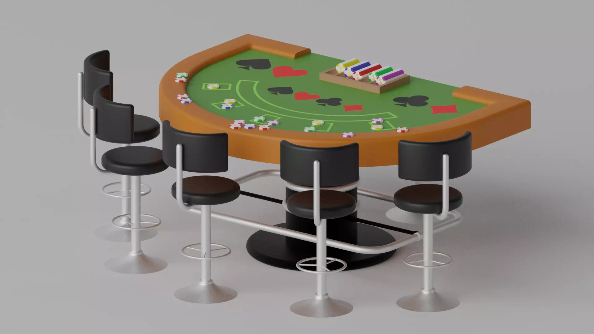 Casino Poker Blackjack Table Set 3D model