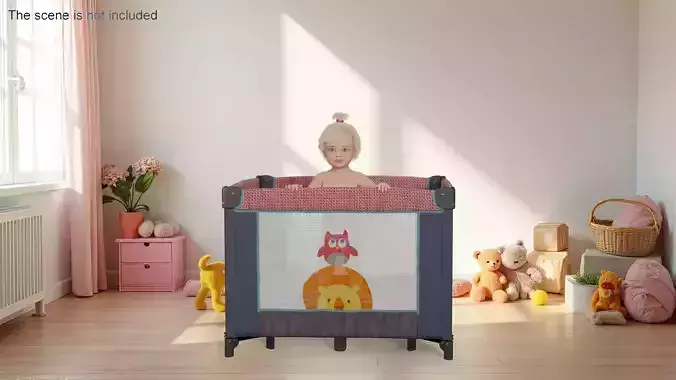 Little Girl in Textile Playpen 3D model