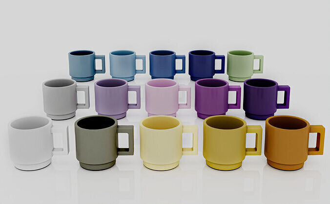 Colorful Mug Set 3D model Low-poly 3D model