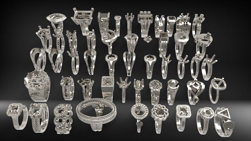 50 Various Solitaire Promise ring Jewelry Collection Bulk Sale 3D print model_2