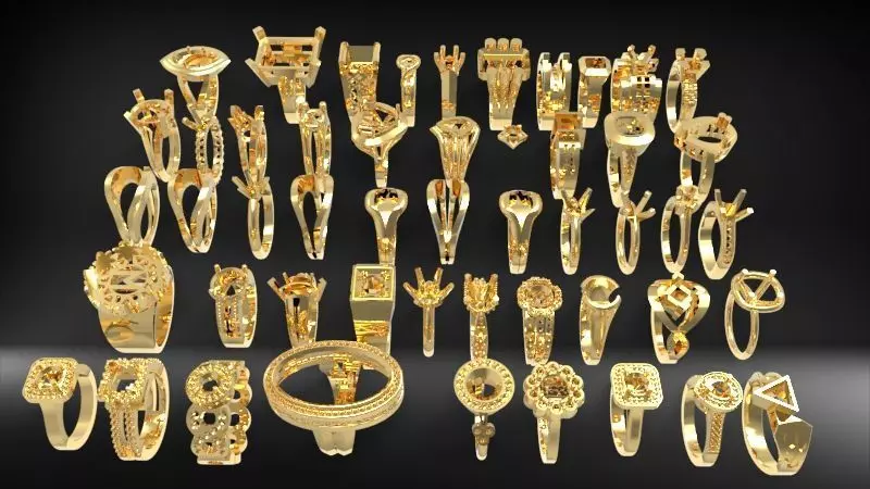 50 Various Solitaire Promise ring Jewelry Collection Bulk Sale 3D print model_0