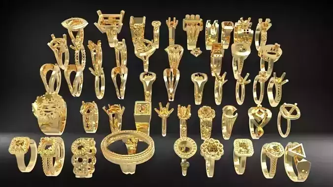 50 Various Solitaire Promise ring Jewelry Collection Bulk Sale 3D print model