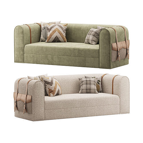 Modern White Boucle 3 Seater Sofa 3D model