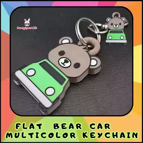 Flat Bear Car Multicolor Keychain 3D print model