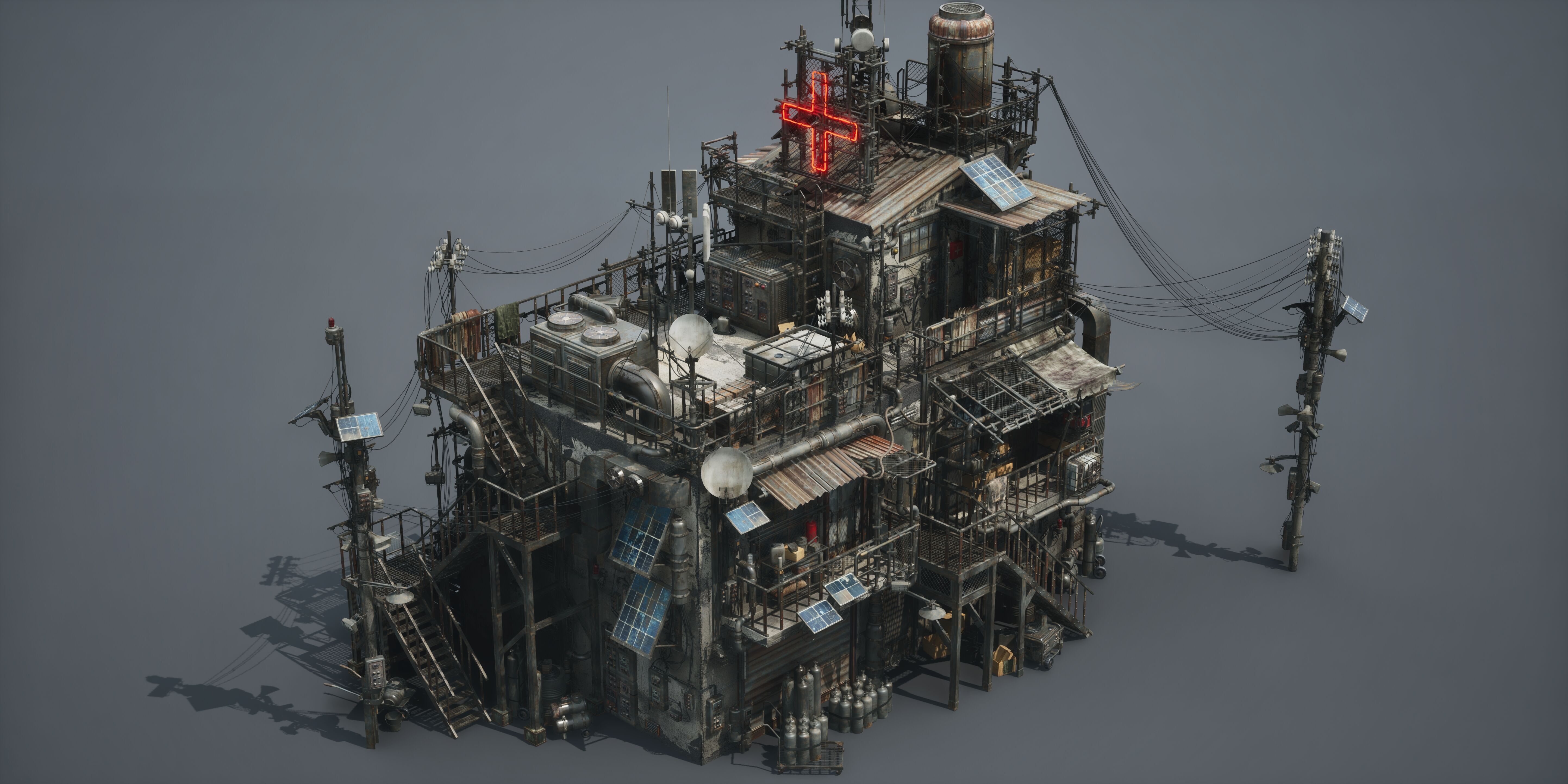 Post Apocalypse Survivor Environment Kitbash set 3D model_16