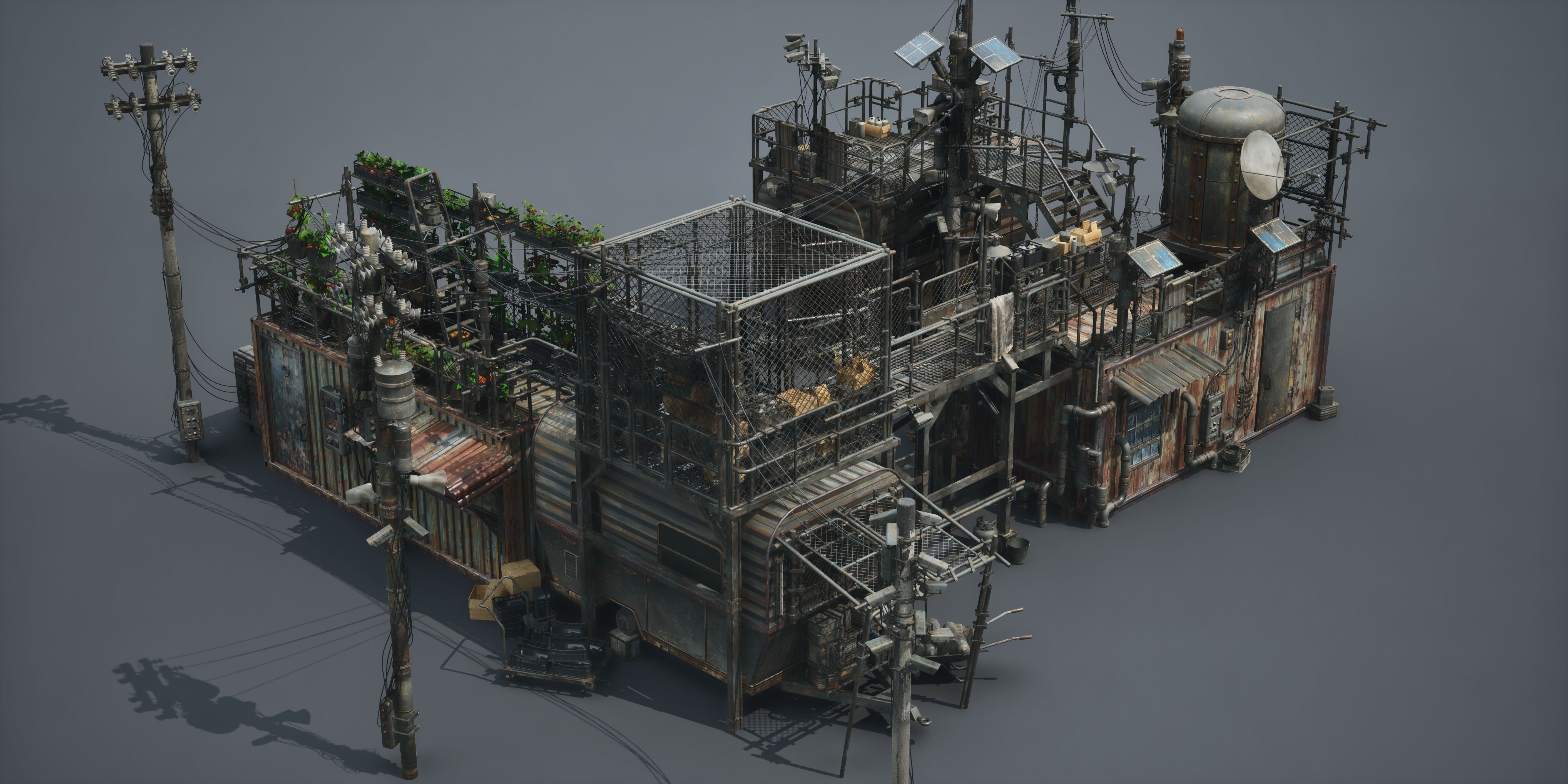 Post Apocalypse Survivor Environment Kitbash set 3D model_35