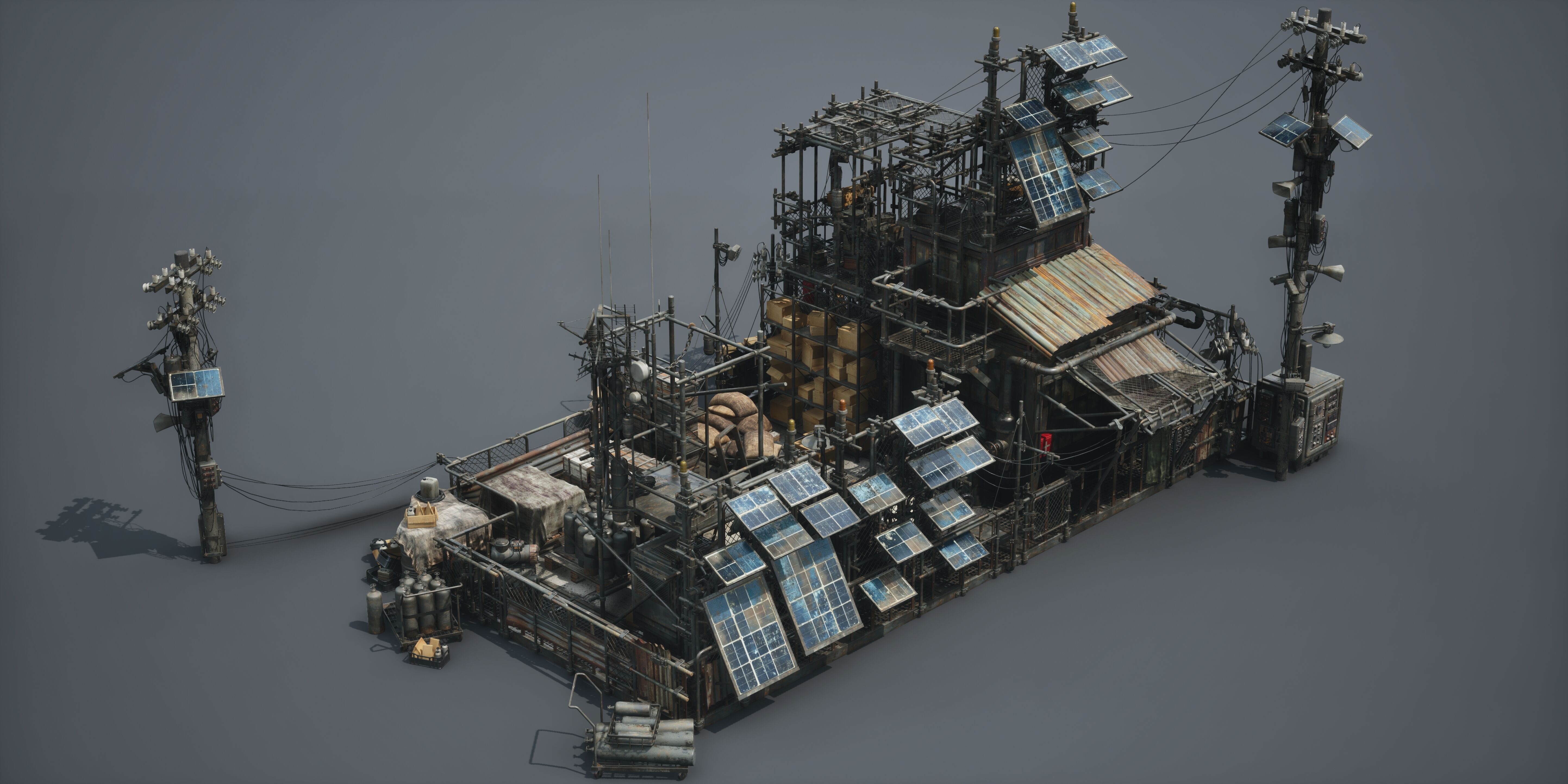 Post Apocalypse Survivor Environment Kitbash set 3D model_45