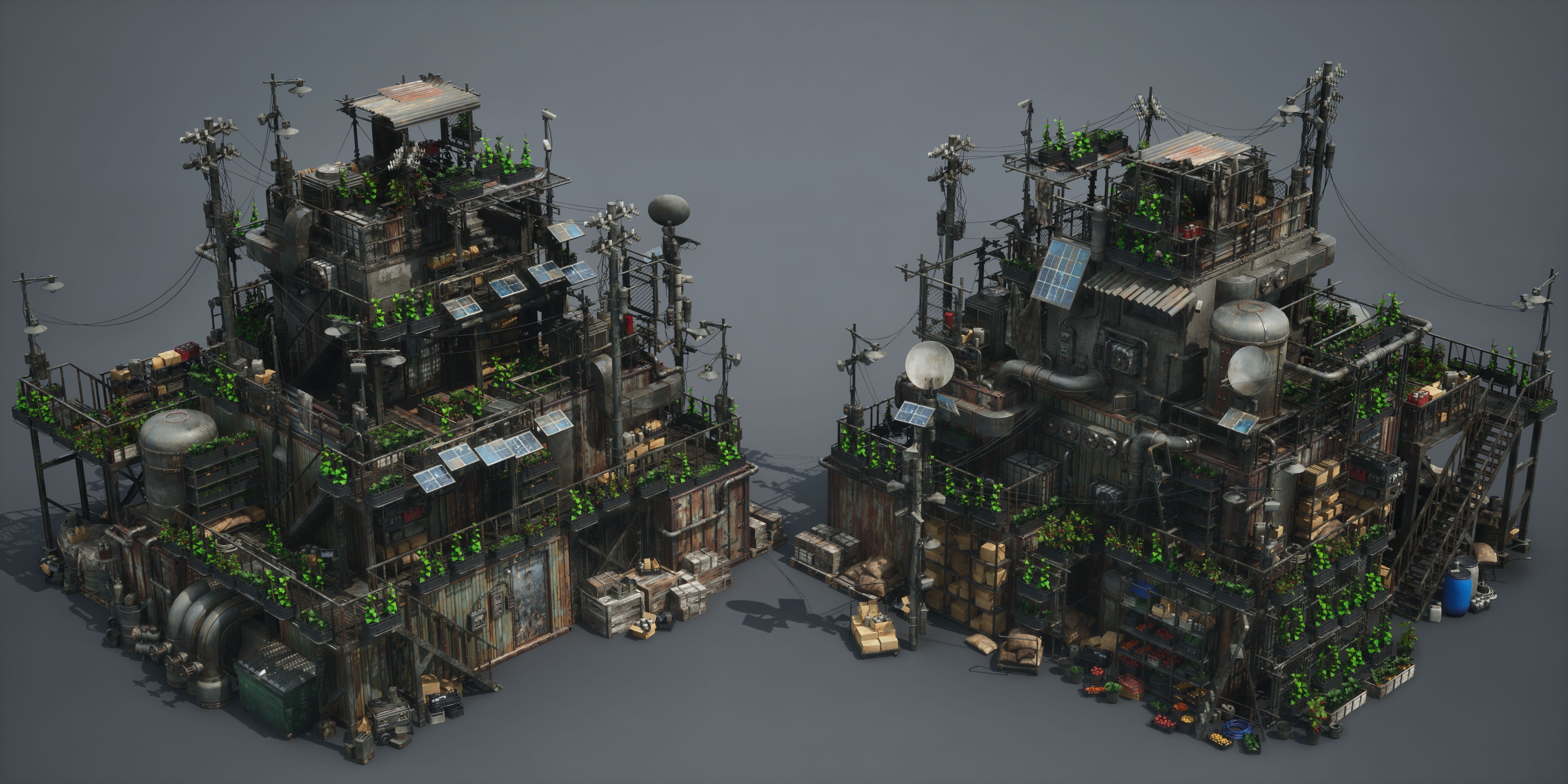 Post Apocalypse Survivor Environment Kitbash set 3D model_25