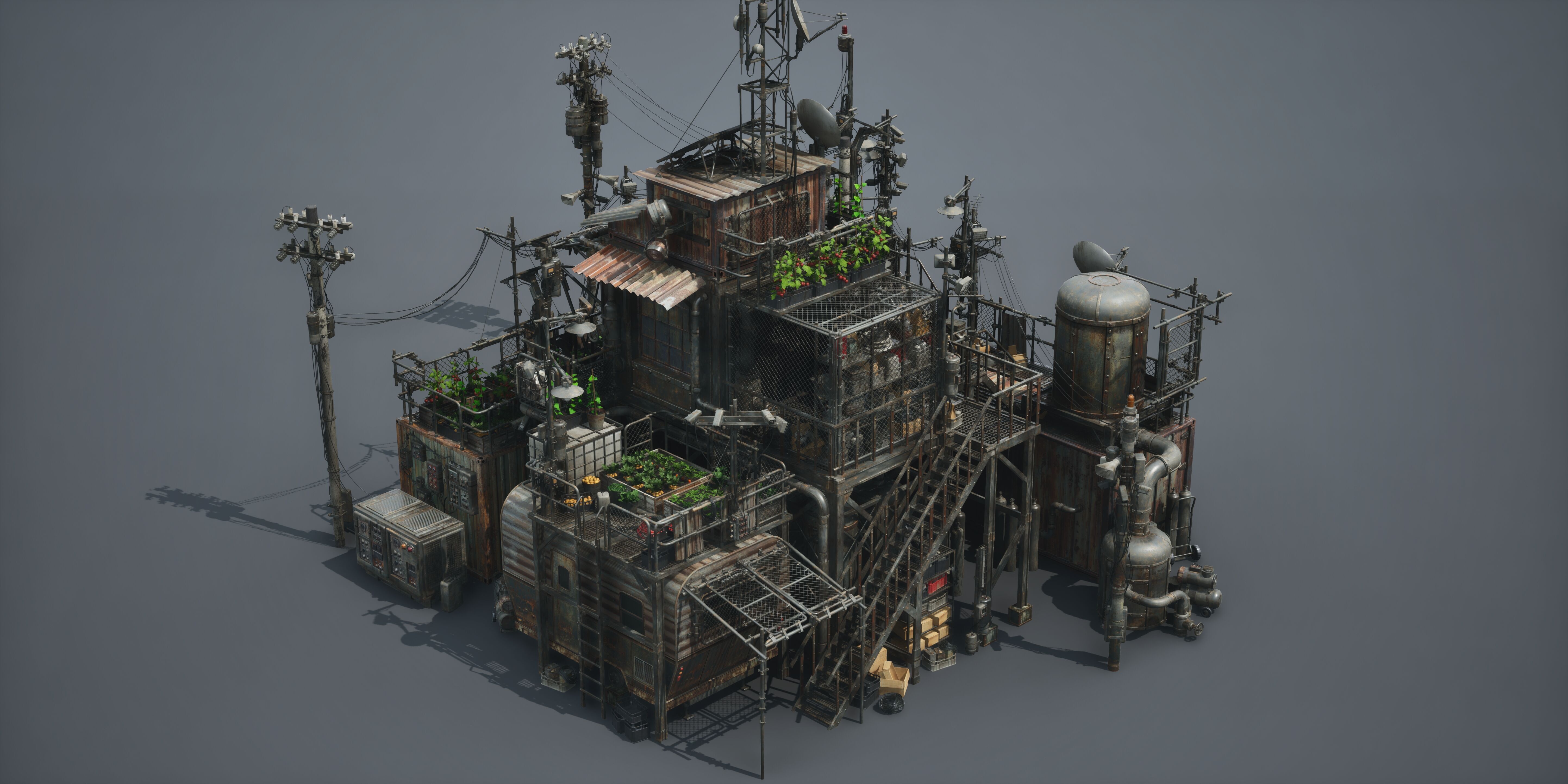 Post Apocalypse Survivor Environment Kitbash set 3D model_27