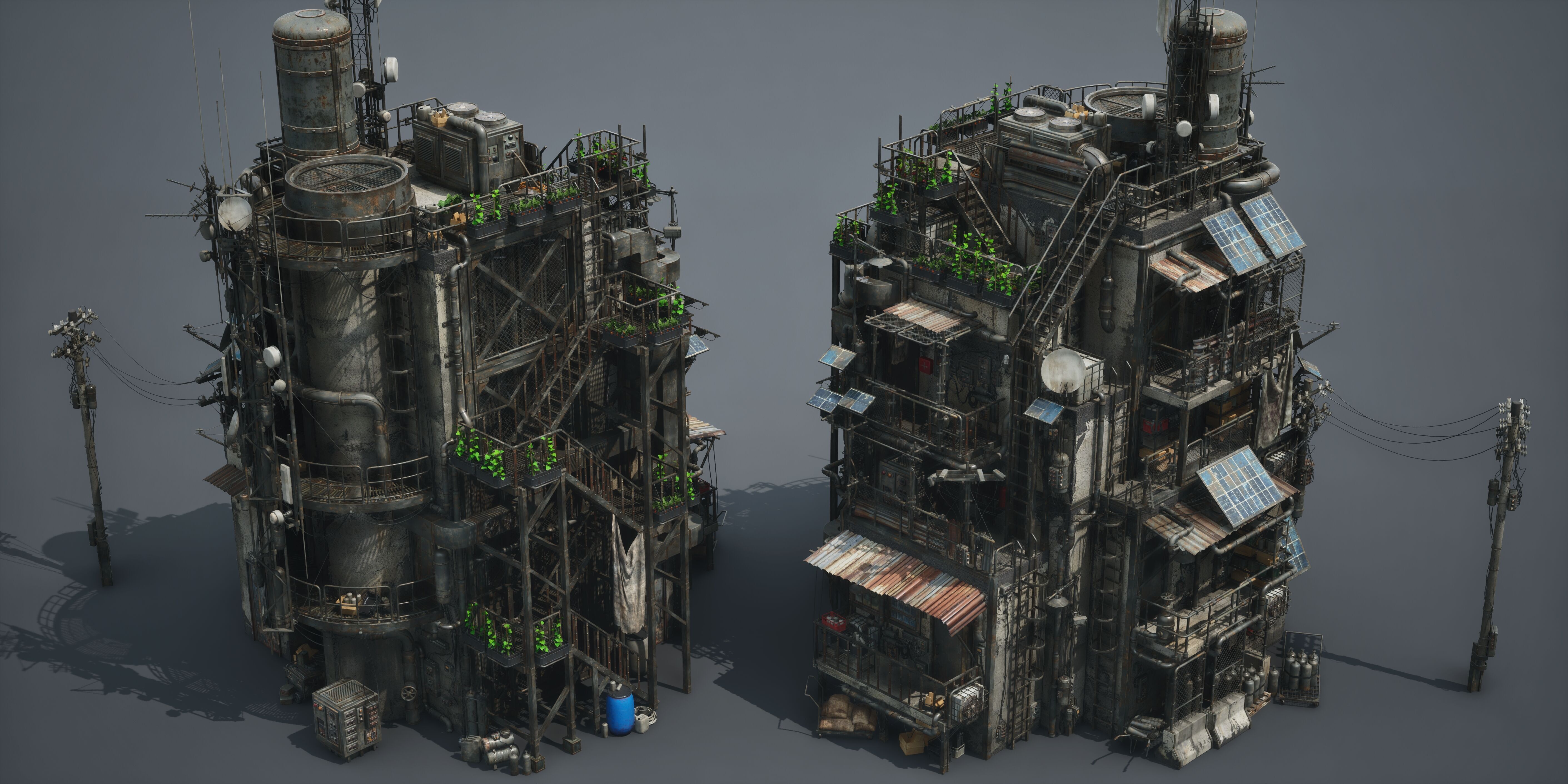Post Apocalypse Survivor Environment Kitbash set 3D model_18