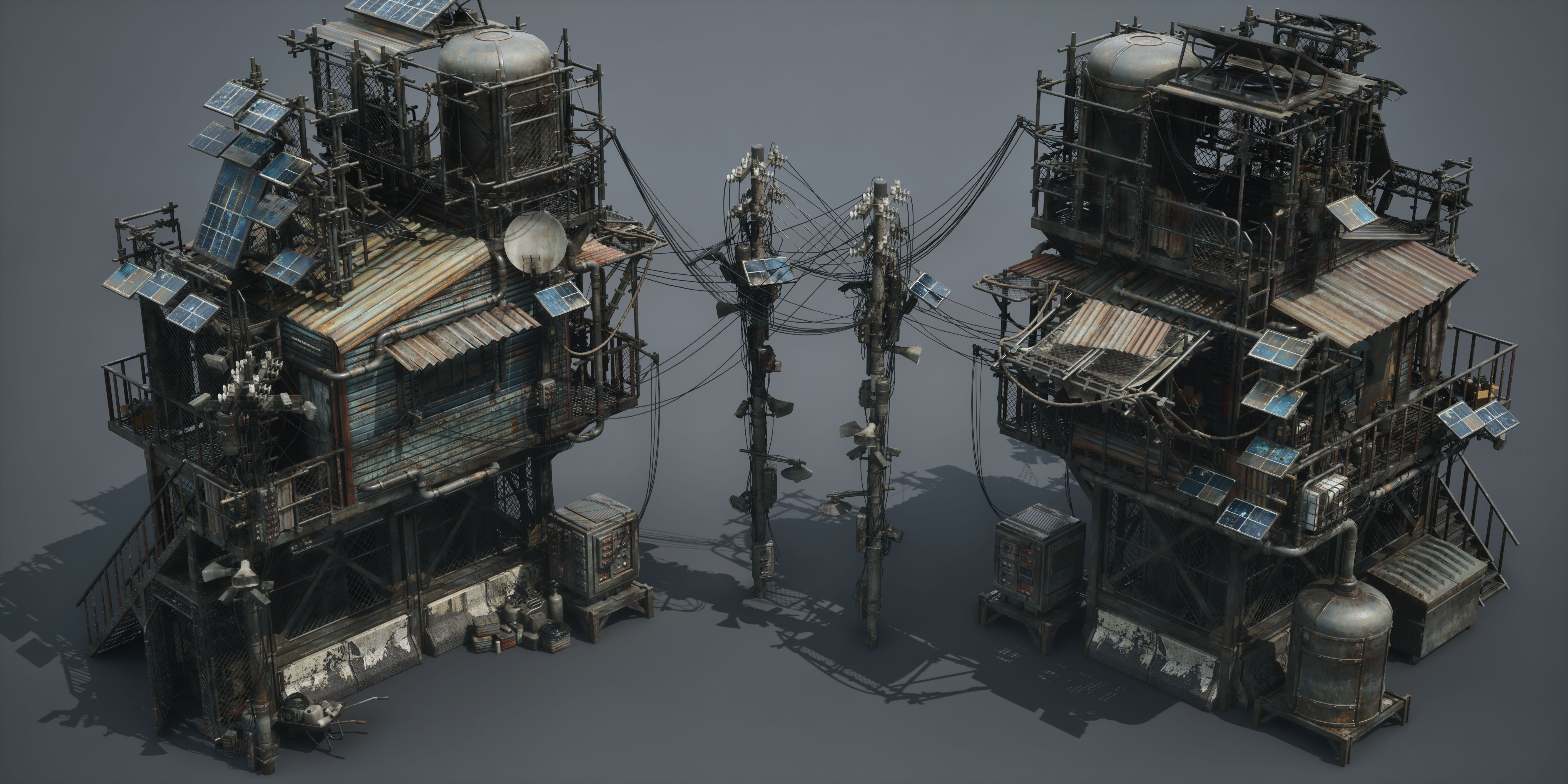 Post Apocalypse Survivor Environment Kitbash set 3D model_32