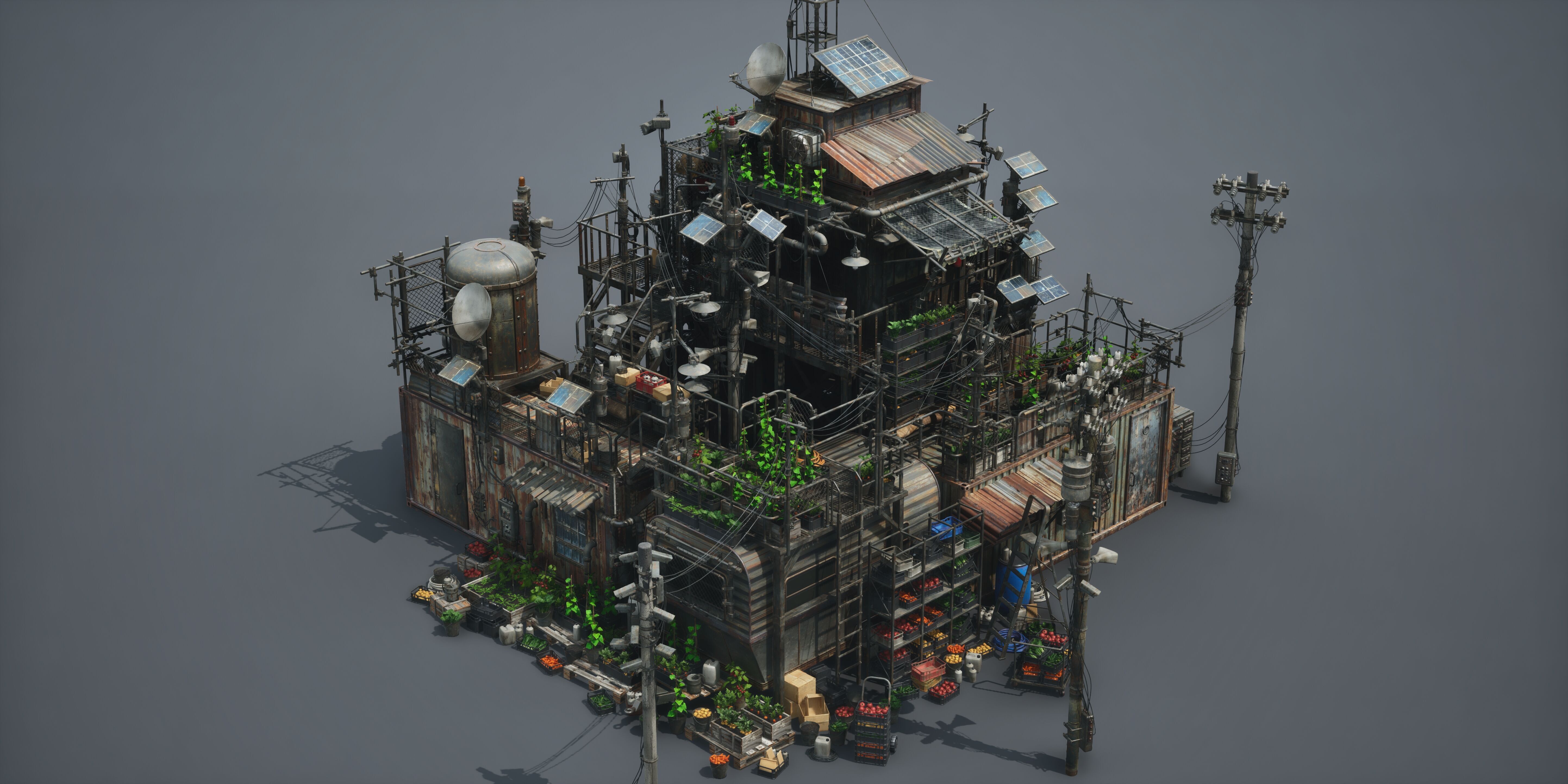 Post Apocalypse Survivor Environment Kitbash set 3D model_26