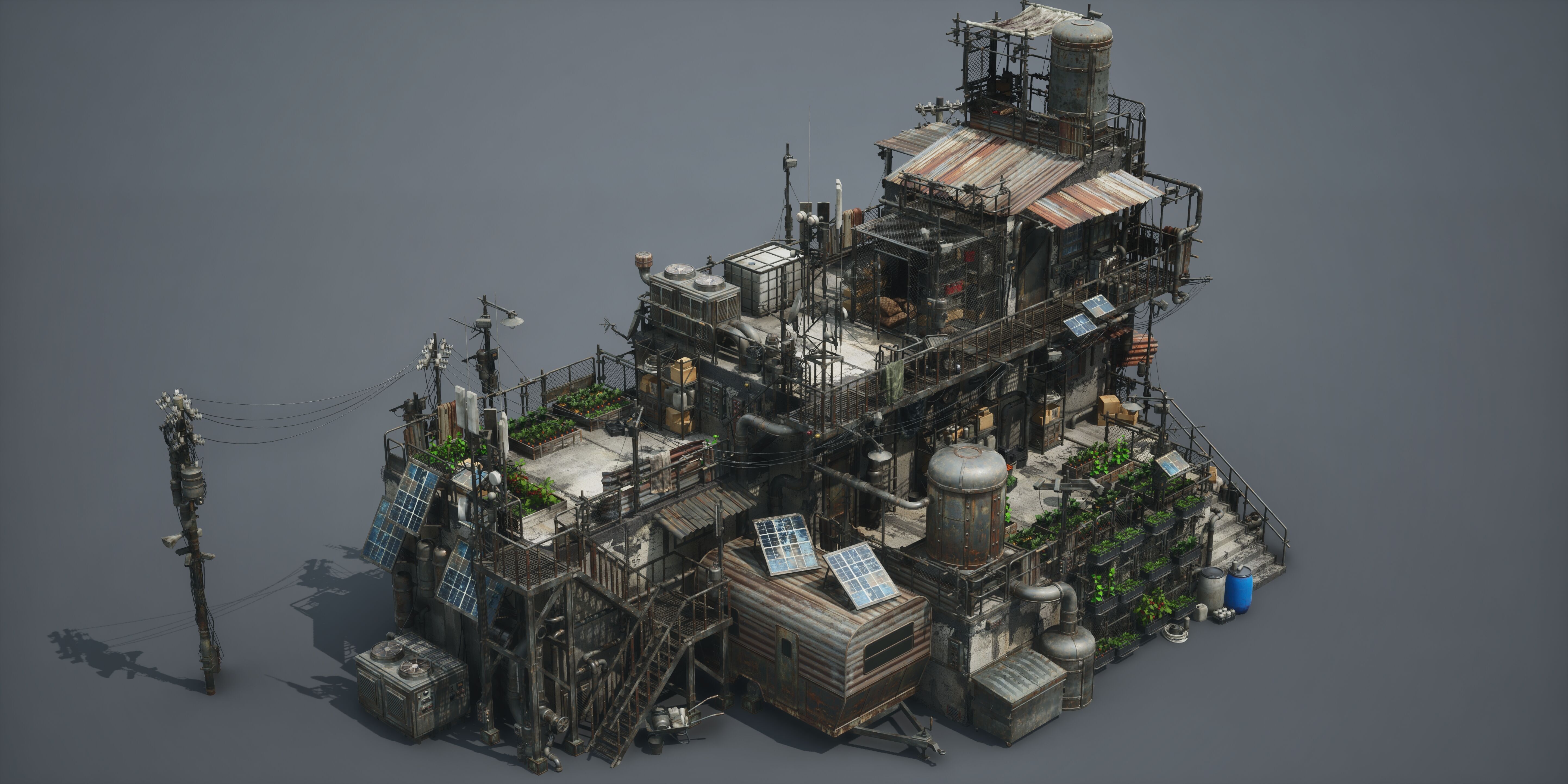 Post Apocalypse Survivor Environment Kitbash set 3D model_10