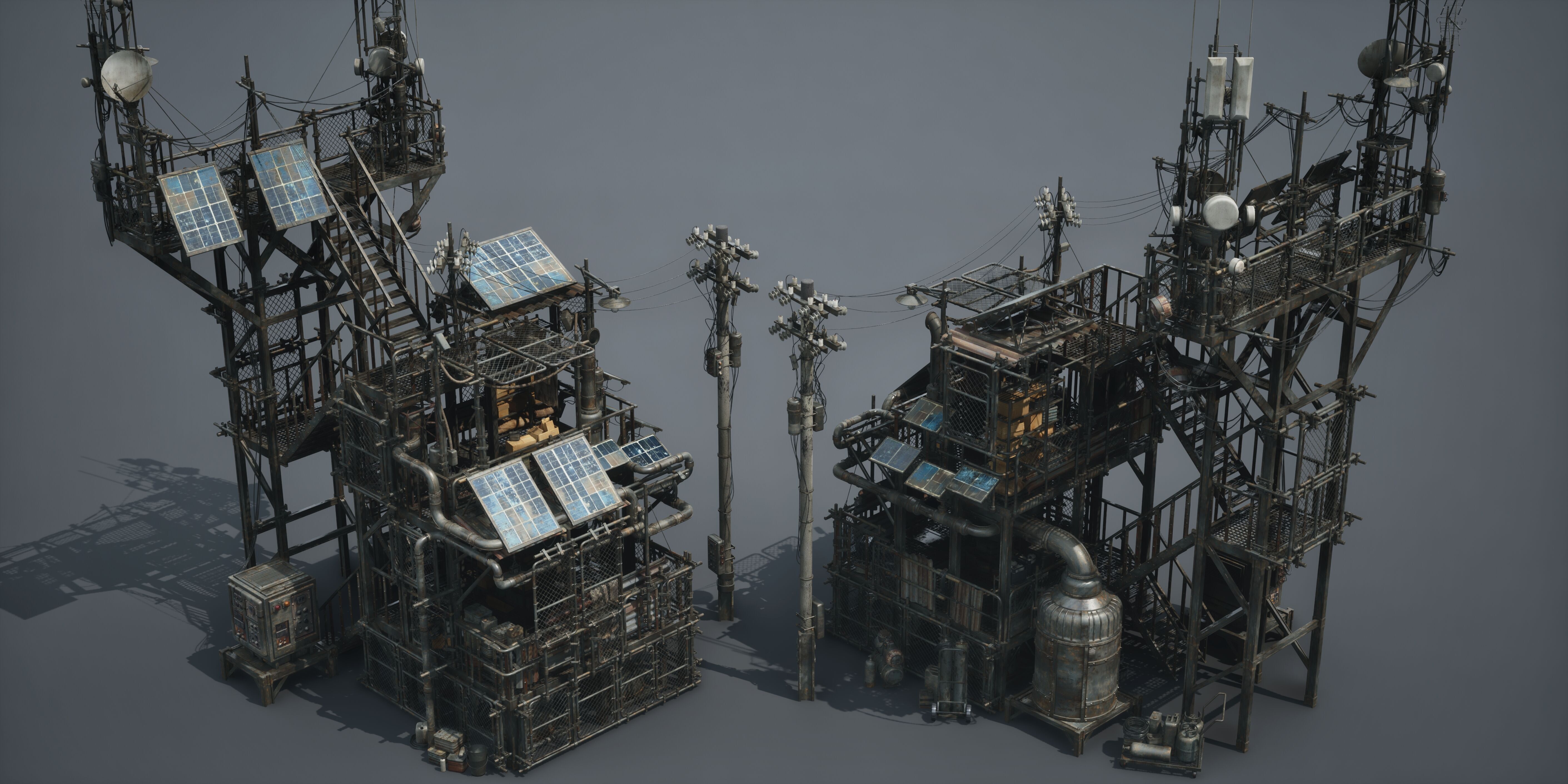 Post Apocalypse Survivor Environment Kitbash set 3D model_31