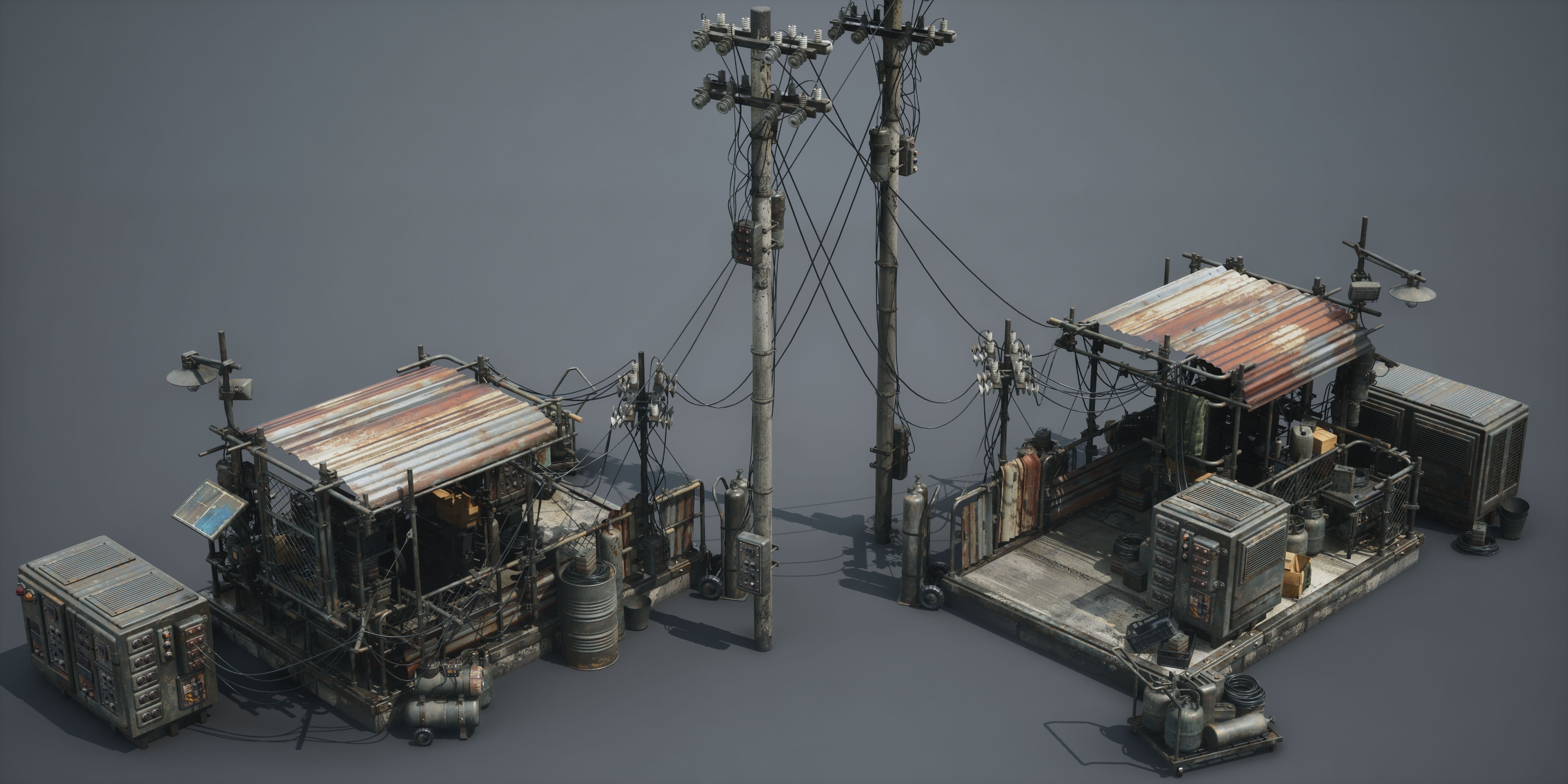 Post Apocalypse Survivor Environment Kitbash set 3D model_53