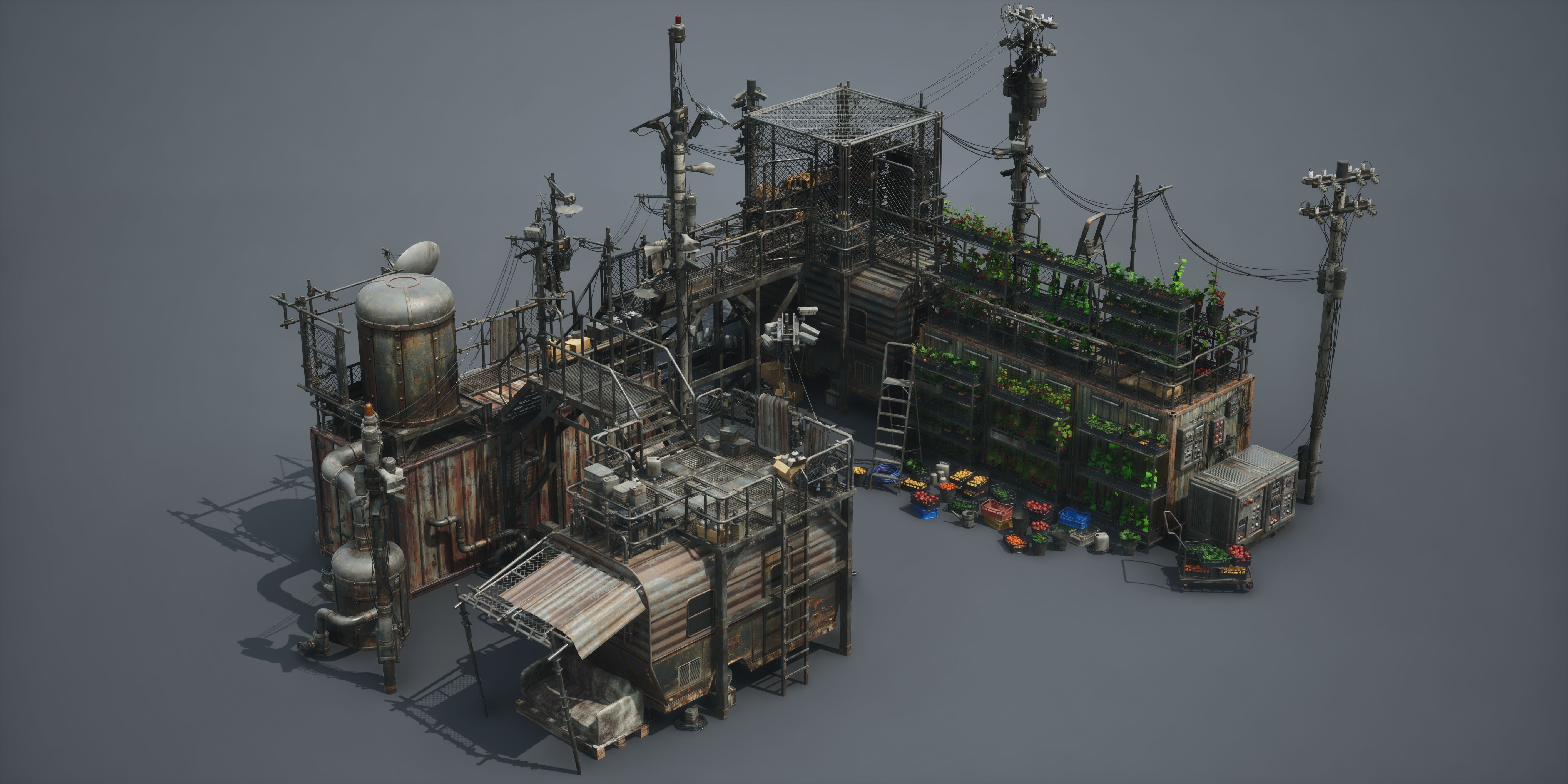 Post Apocalypse Survivor Environment Kitbash set 3D model_34