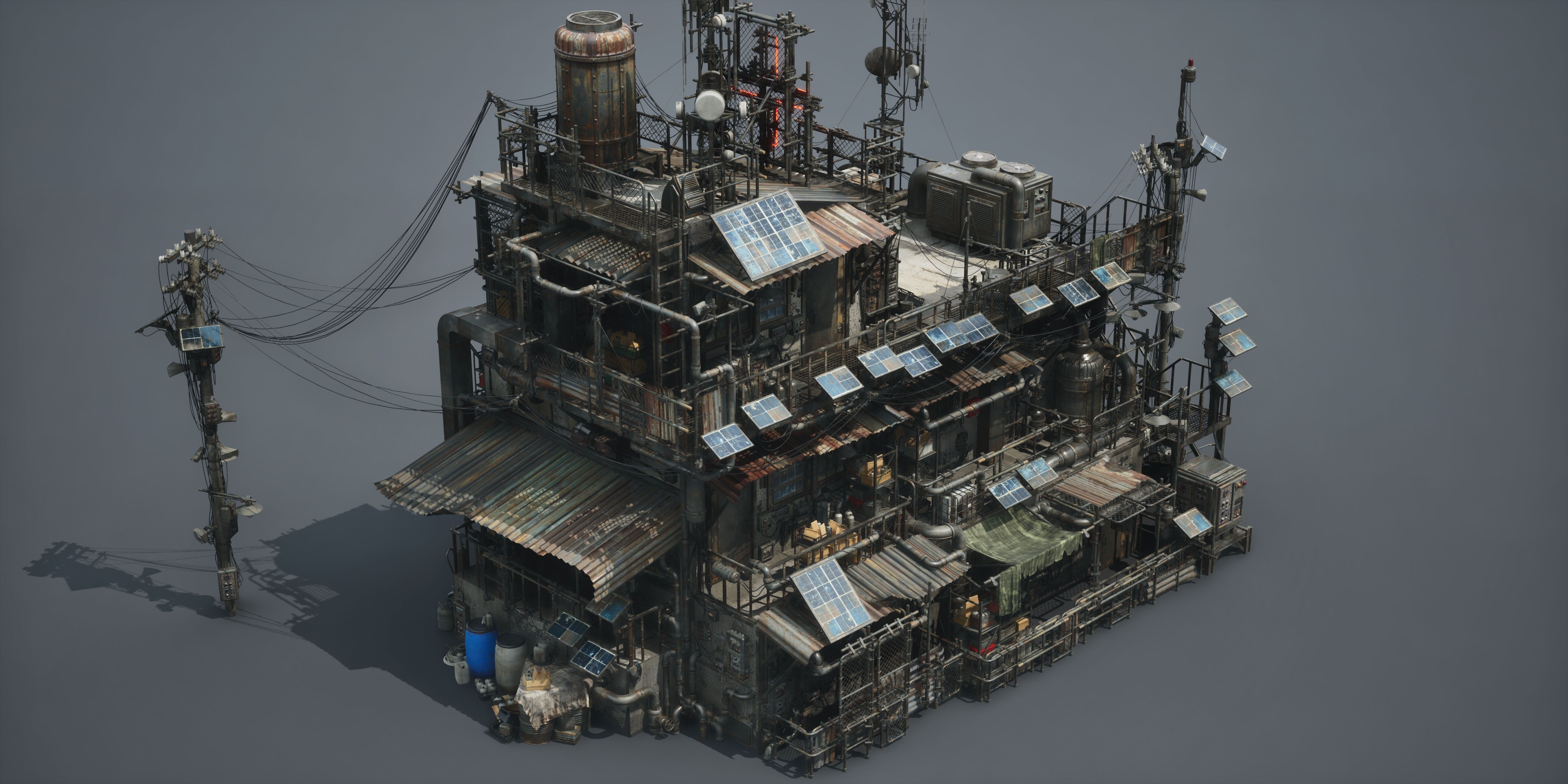 Post Apocalypse Survivor Environment Kitbash set 3D model_17