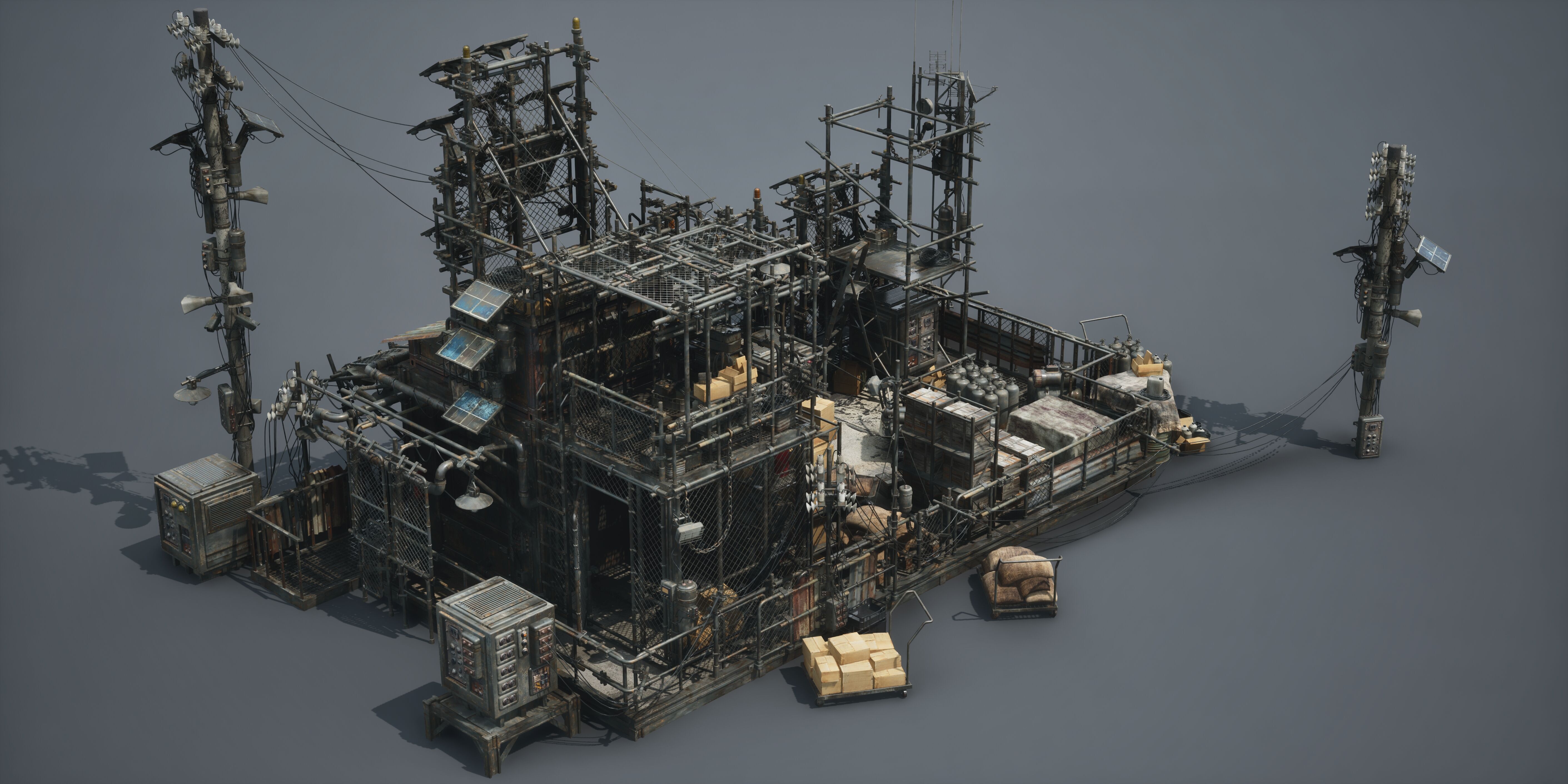 Post Apocalypse Survivor Environment Kitbash set 3D model_44