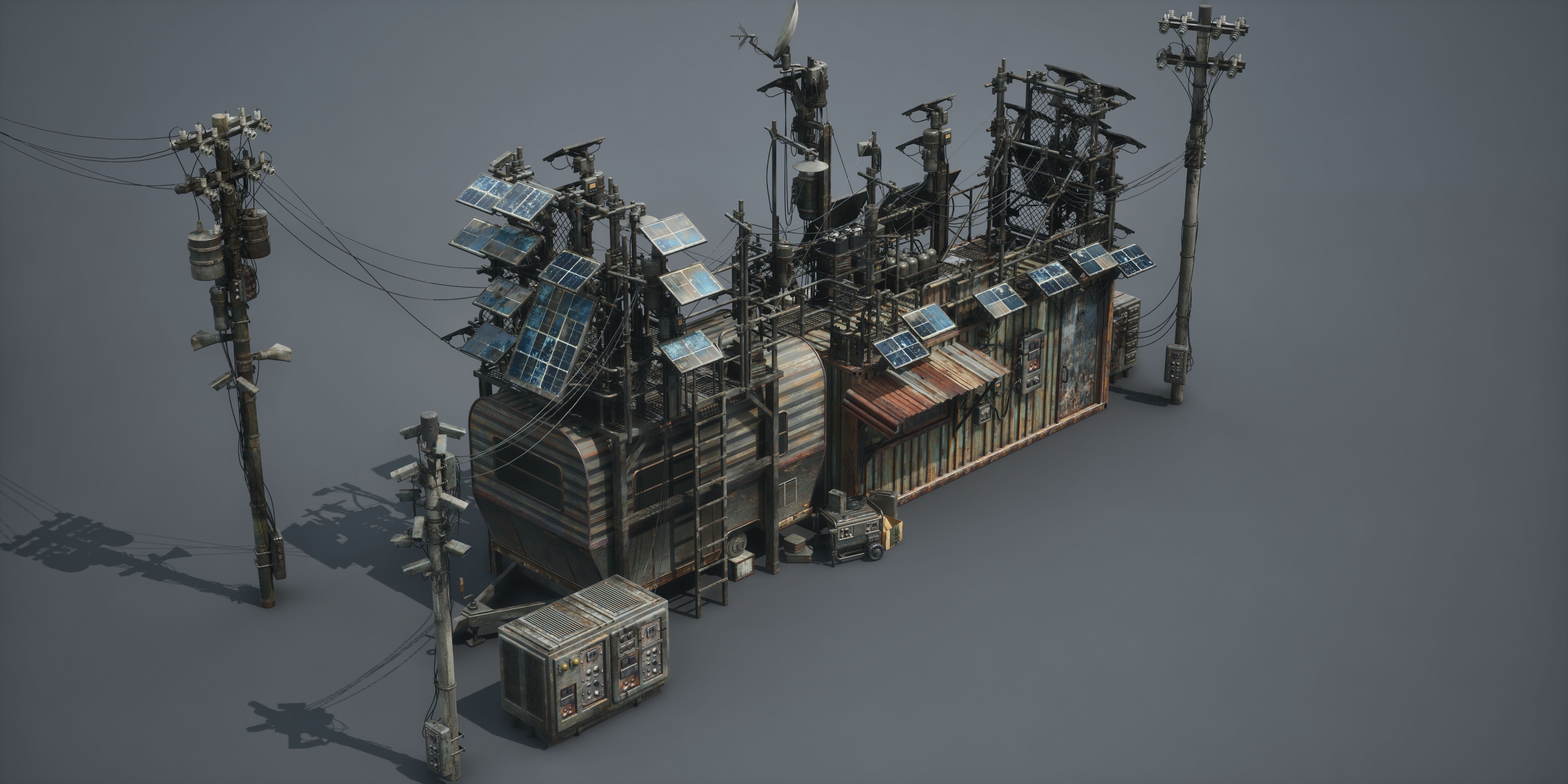 Post Apocalypse Survivor Environment Kitbash set 3D model_37