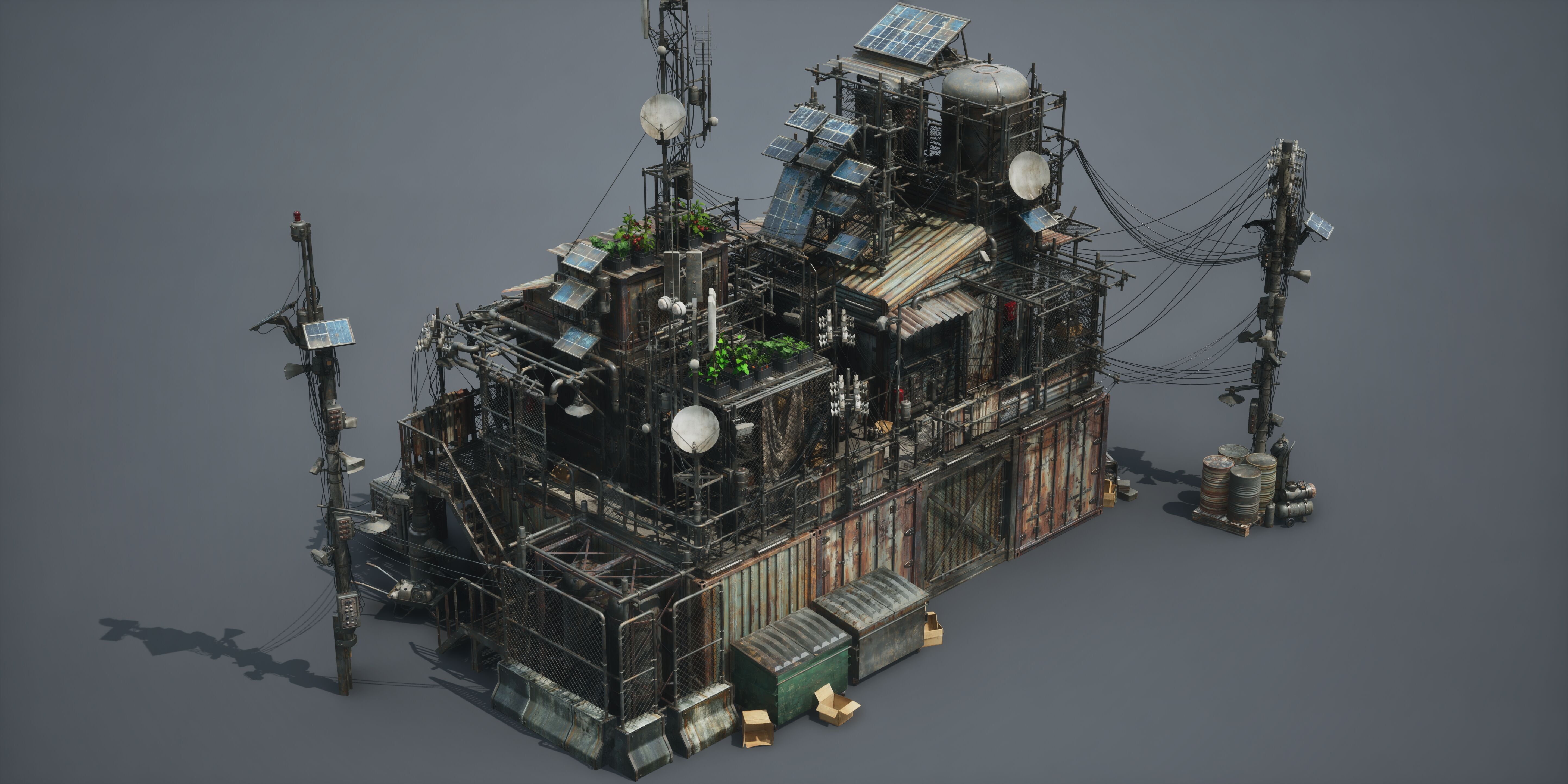 Post Apocalypse Survivor Environment Kitbash set 3D model_29