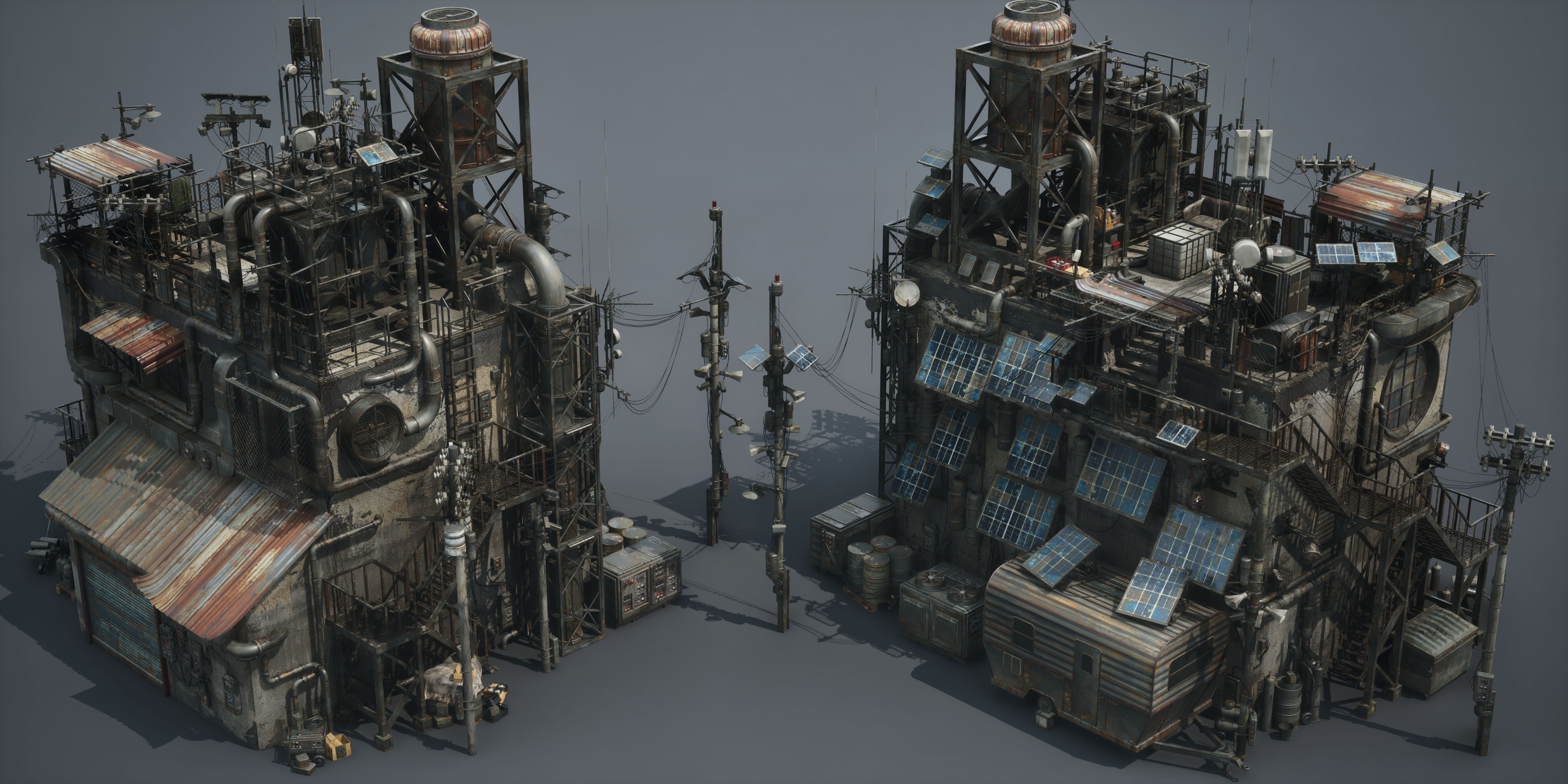 Post Apocalypse Survivor Environment Kitbash set 3D model_13