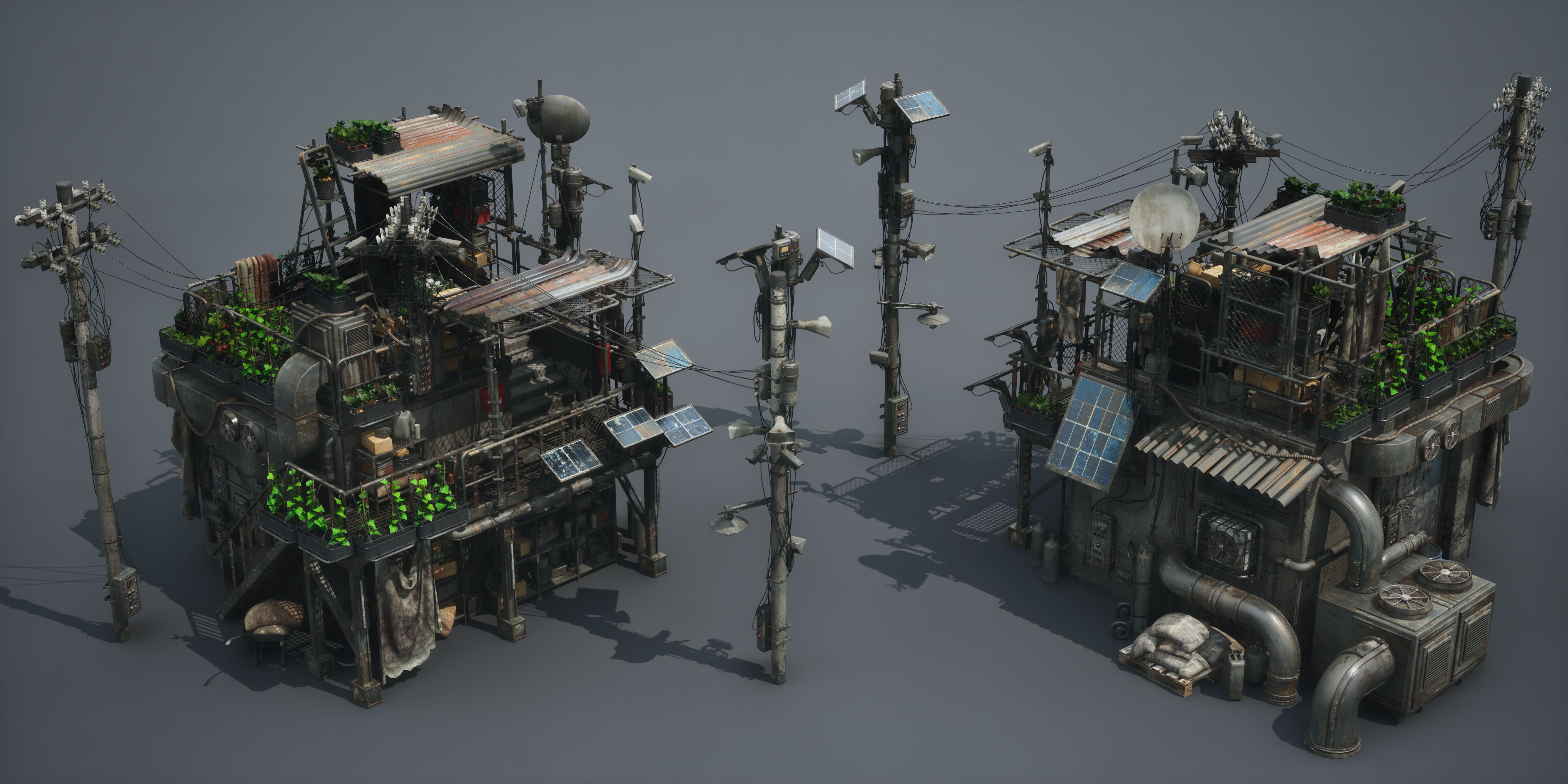 Post Apocalypse Survivor Environment Kitbash set 3D model_19