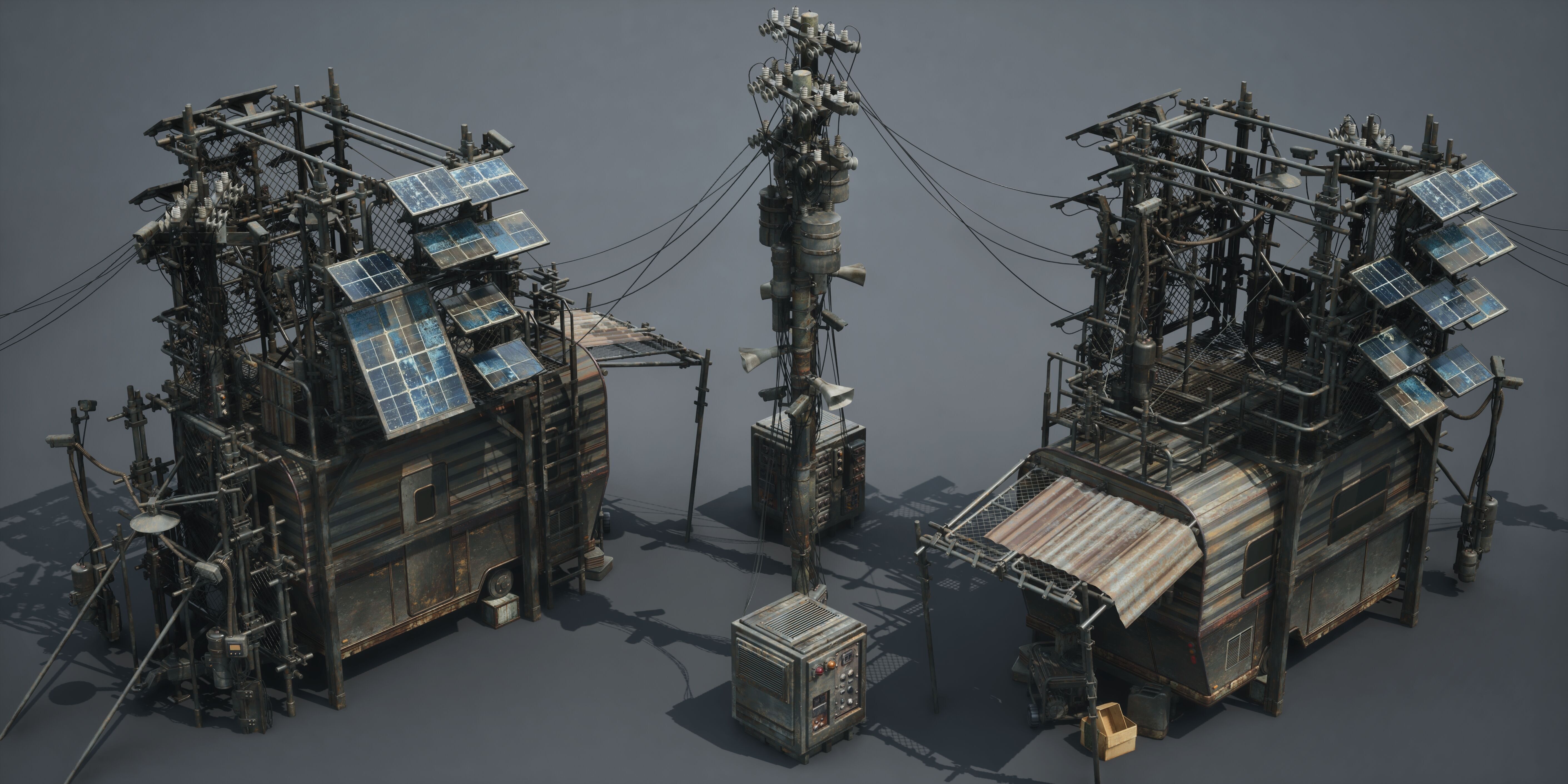 Post Apocalypse Survivor Environment Kitbash set 3D model_48