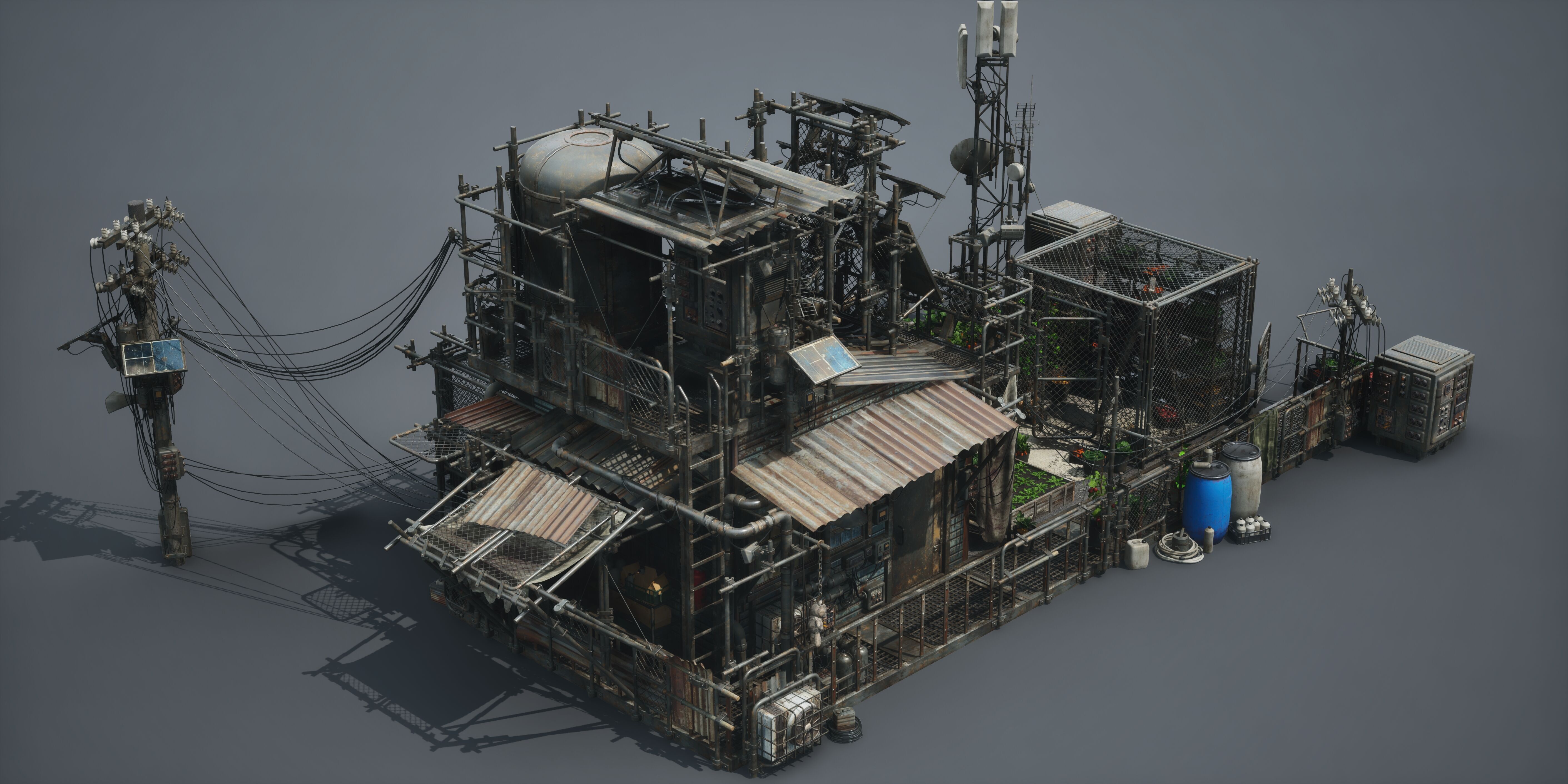 Post Apocalypse Survivor Environment Kitbash set 3D model_43