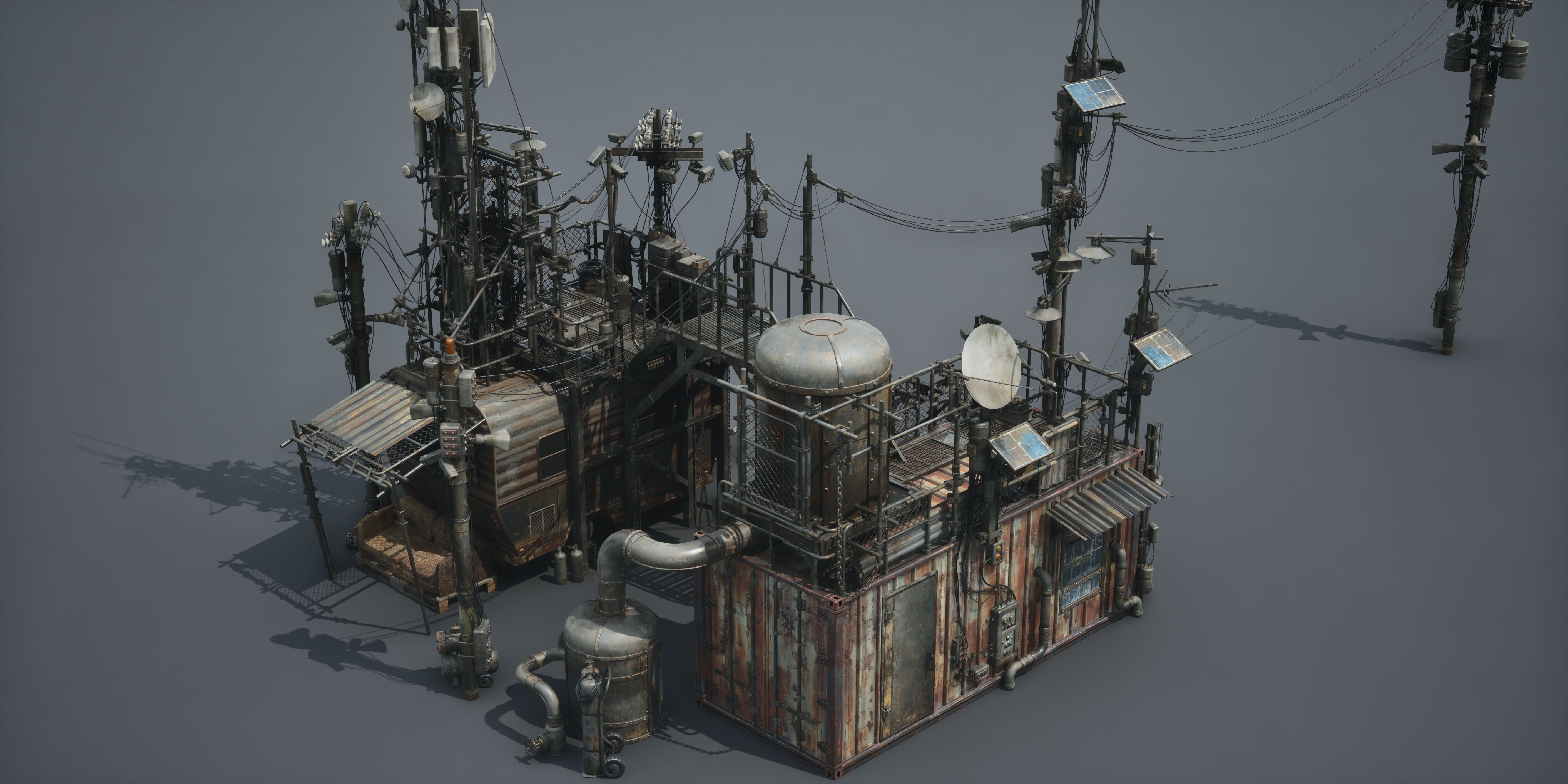 Post Apocalypse Survivor Environment Kitbash set 3D model_41