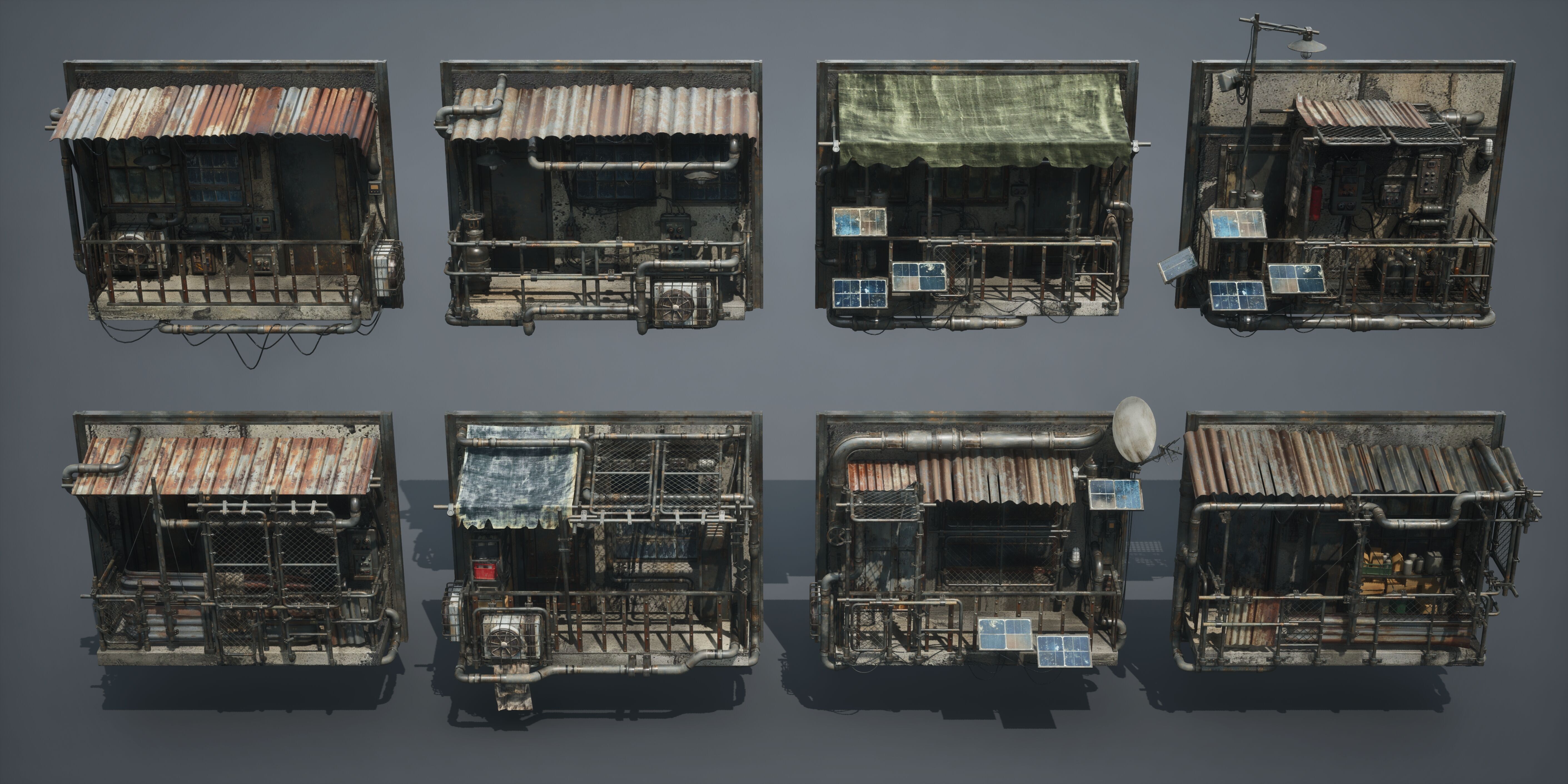 Post Apocalypse Survivor Environment Kitbash set 3D model_67