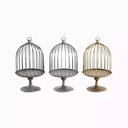 Metal Birdcage Set Low-poly 3D model