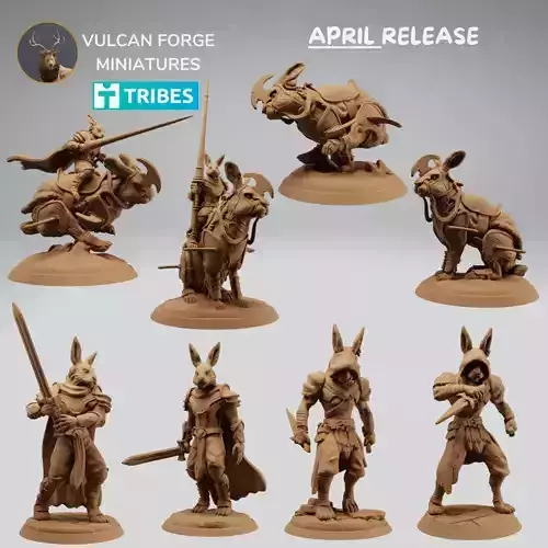 Harengon rabbit folk bundle warriors with battle rabbits 3D print model