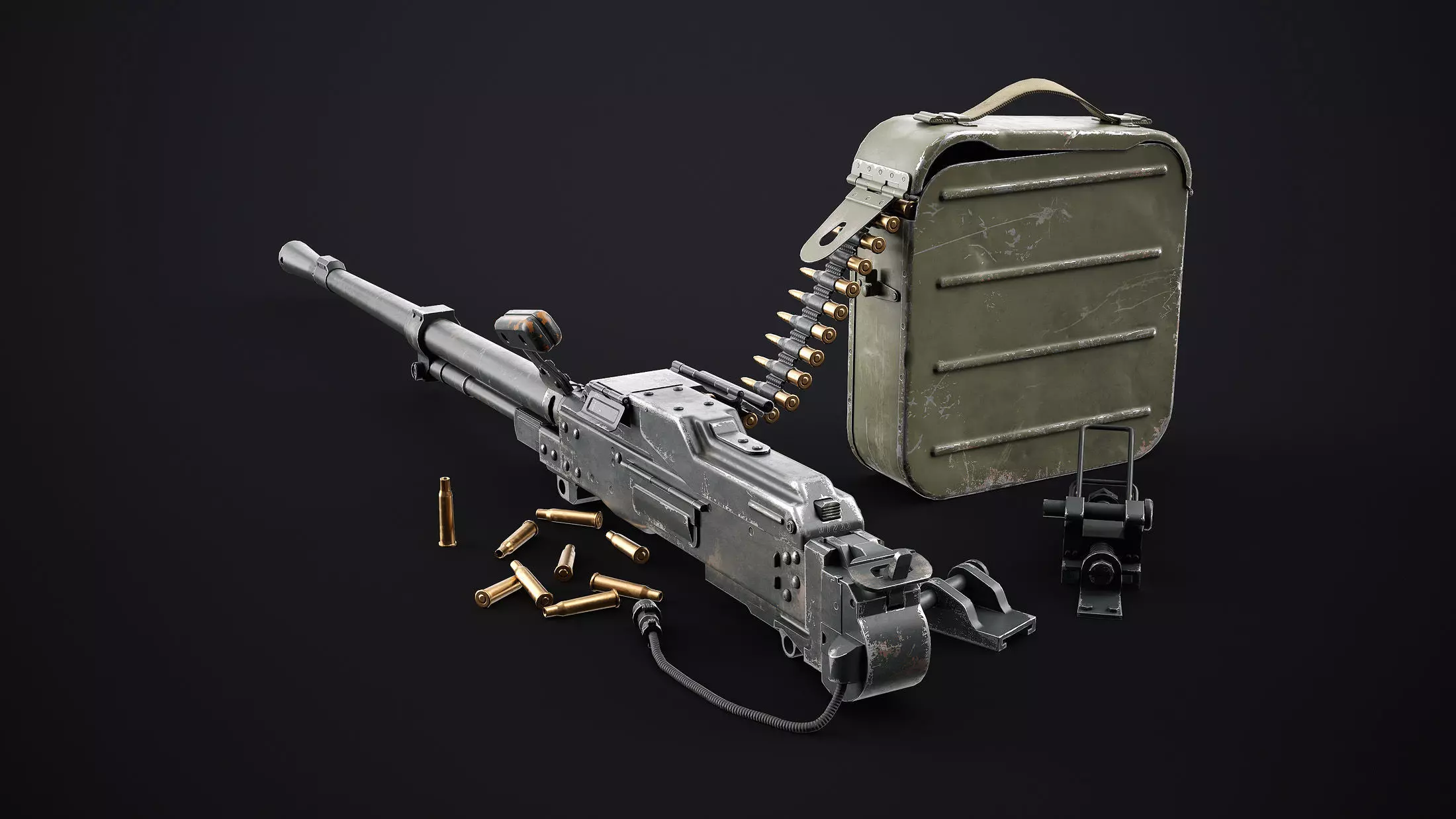 PKT Tank Machine Gun Game Ready Low-poly 3D model