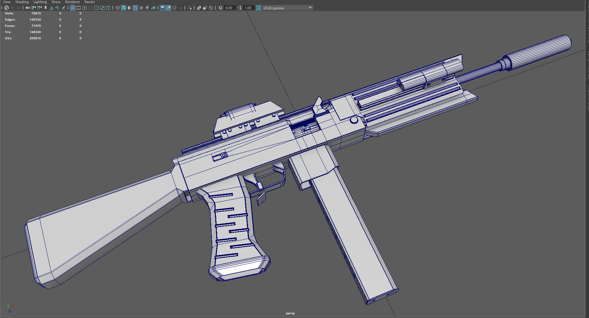 Low Poly Submachine Gun  Low-poly 3D model_5