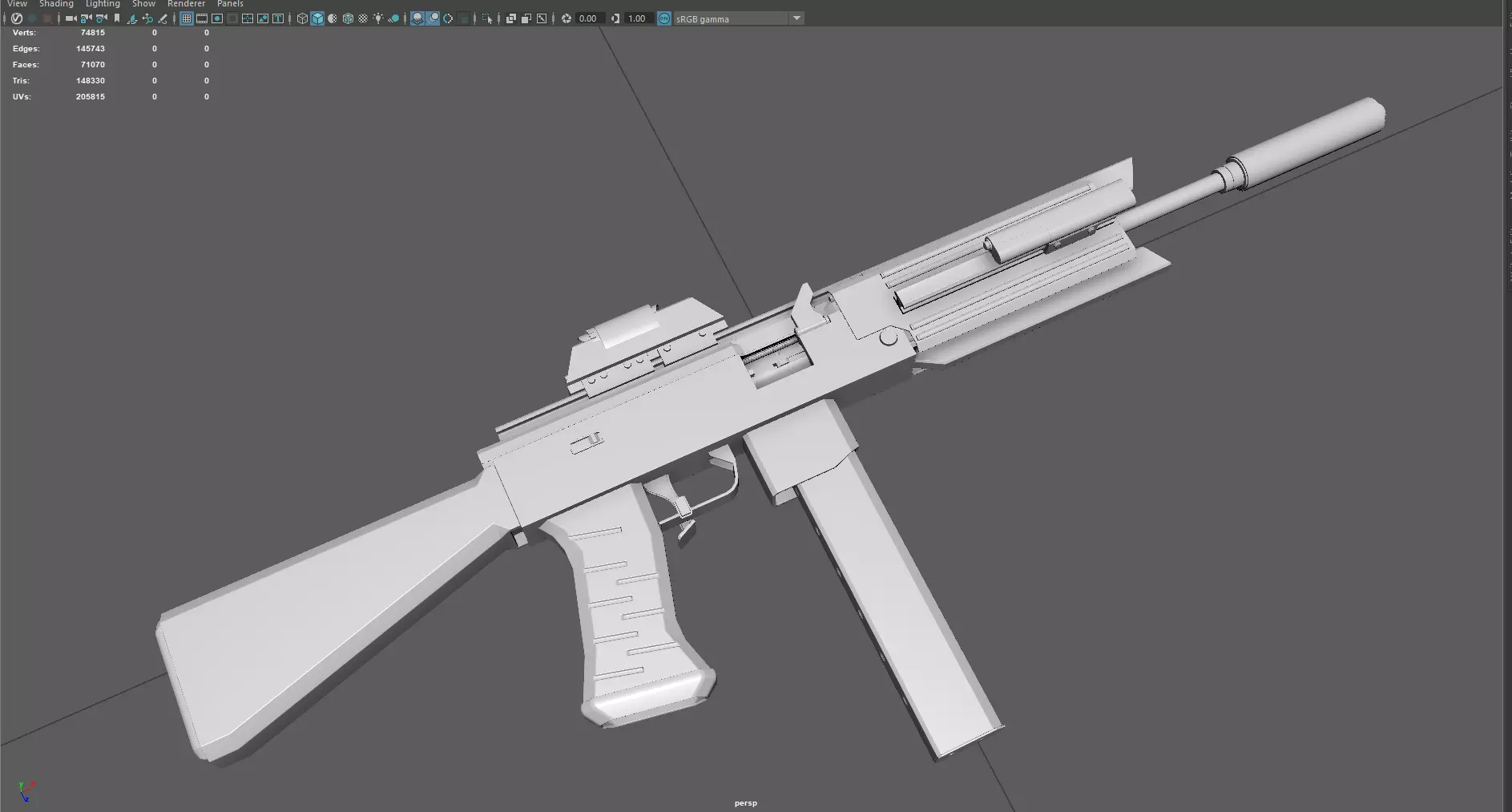 Low Poly Submachine Gun  Low-poly 3D model_0