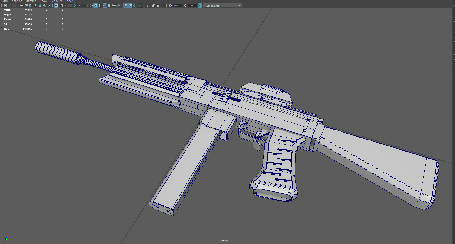 Low Poly Submachine Gun  Low-poly 3D model_6