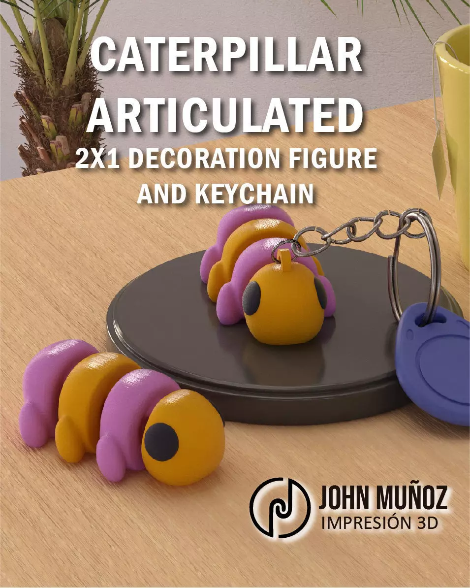 Caterpillar Cute Articulated Version and Keychain 3D print model