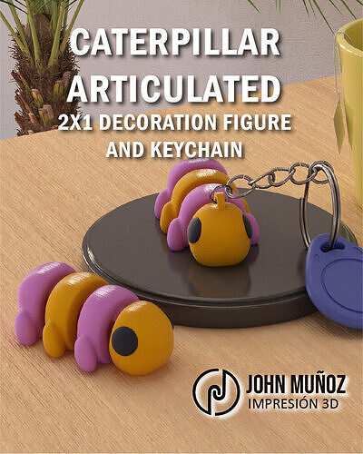 Caterpillar Cute Articulated Version and Keychain 3D print model
