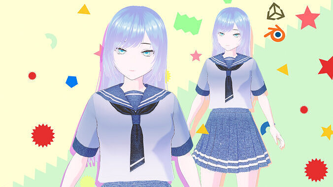 Anime Girl in School Dress Fully Rigged Low-poly 3D model