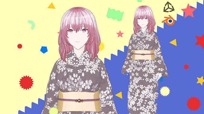 Anime Girl in Traditional Kimono  Free low-poly 3D model
