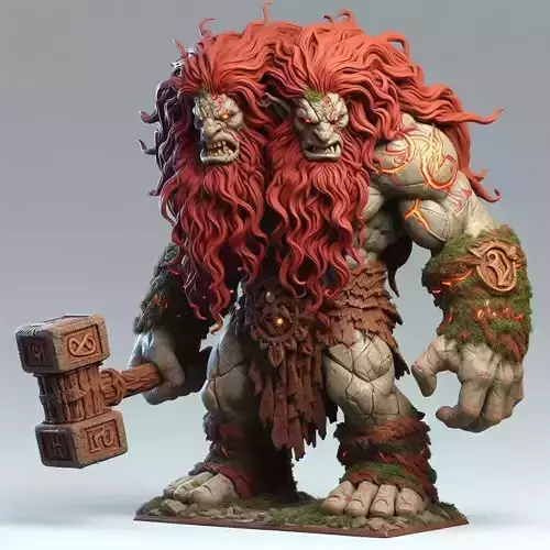 734 Two Headed Roaring Troll  3D Printed  Ivory Style