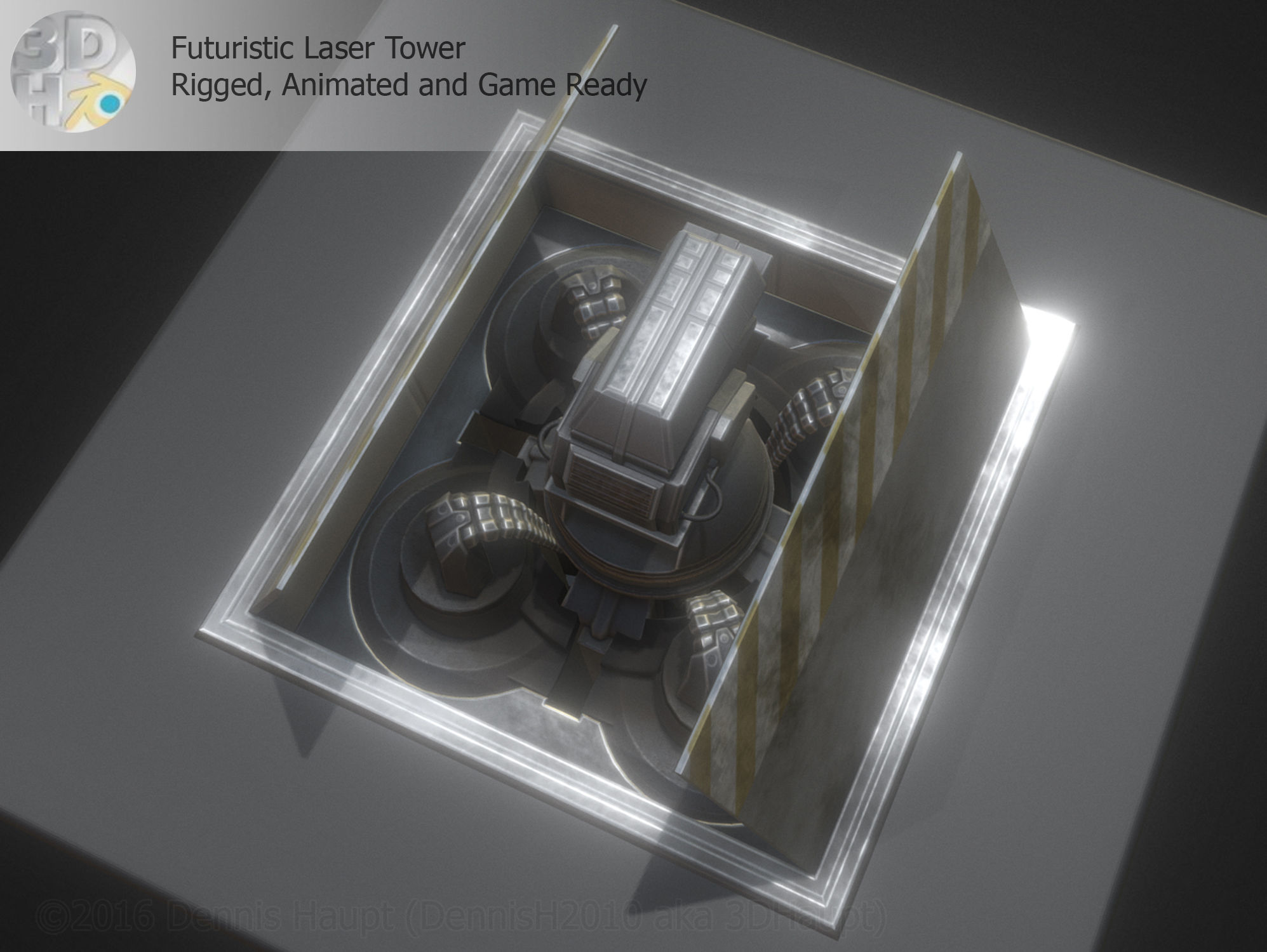 Futuristic Laser Gun Tower Low-poly 3D model_28