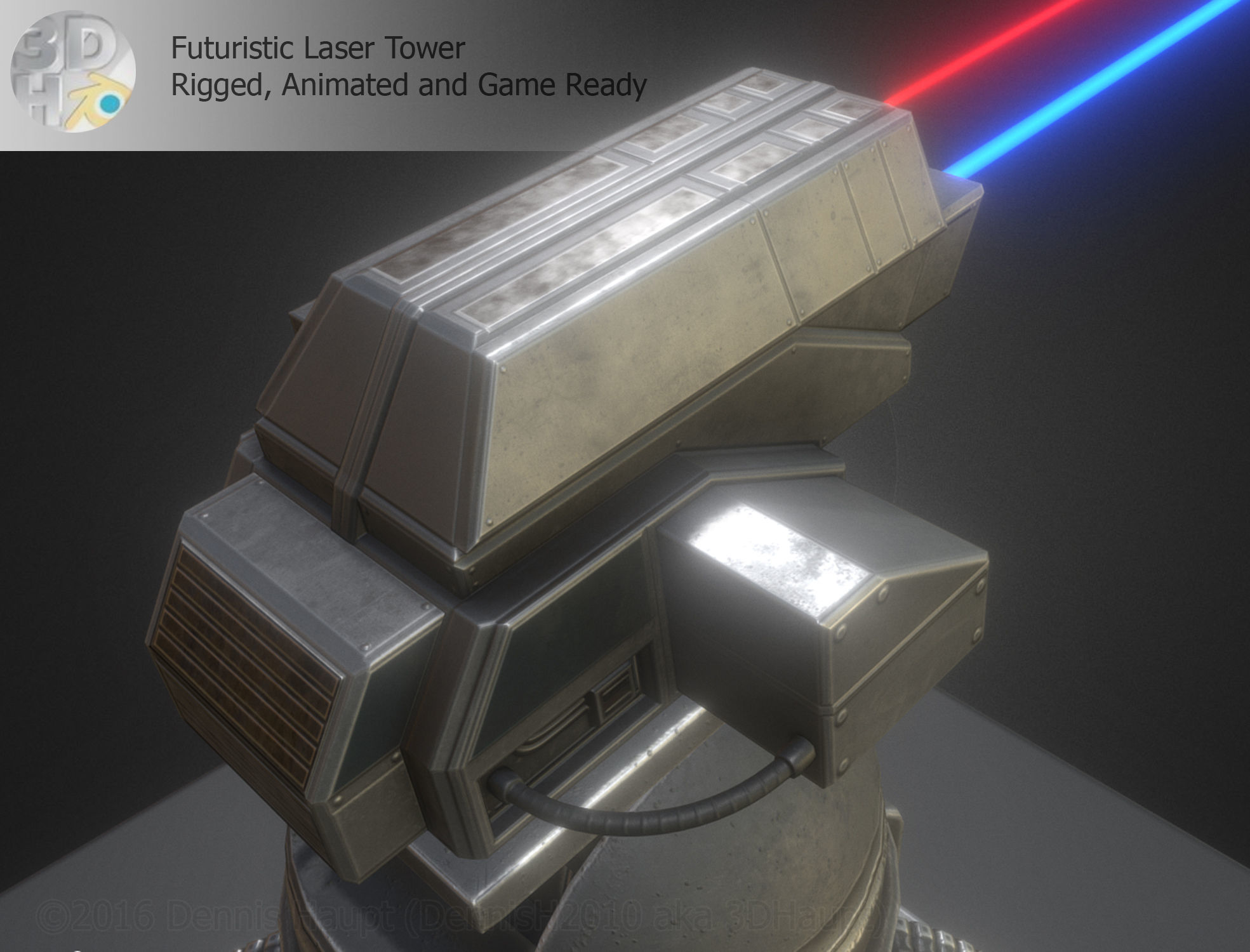 Futuristic Laser Gun Tower Low-poly 3D model_13