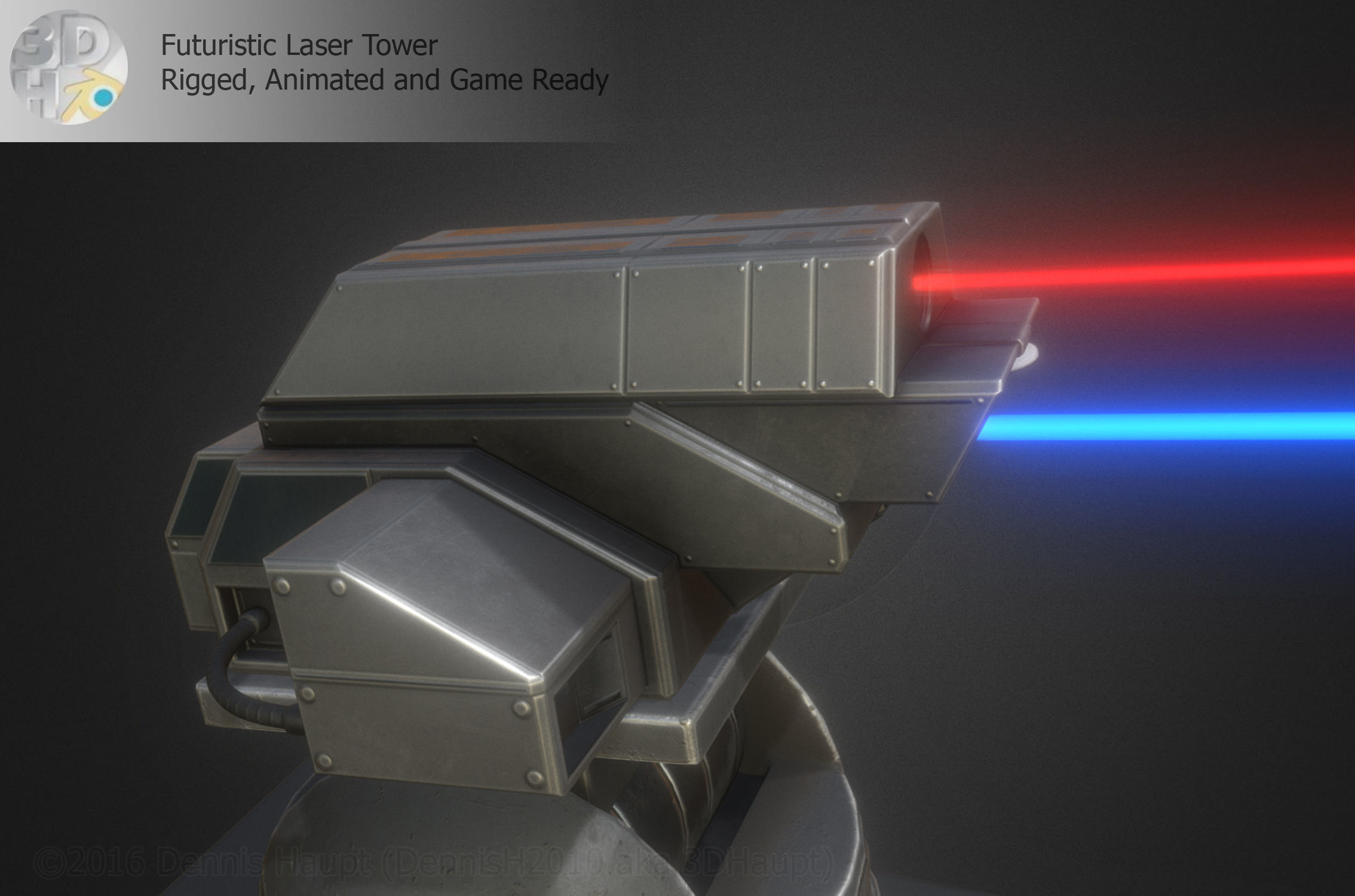 Futuristic Laser Gun Tower Low-poly 3D model_7