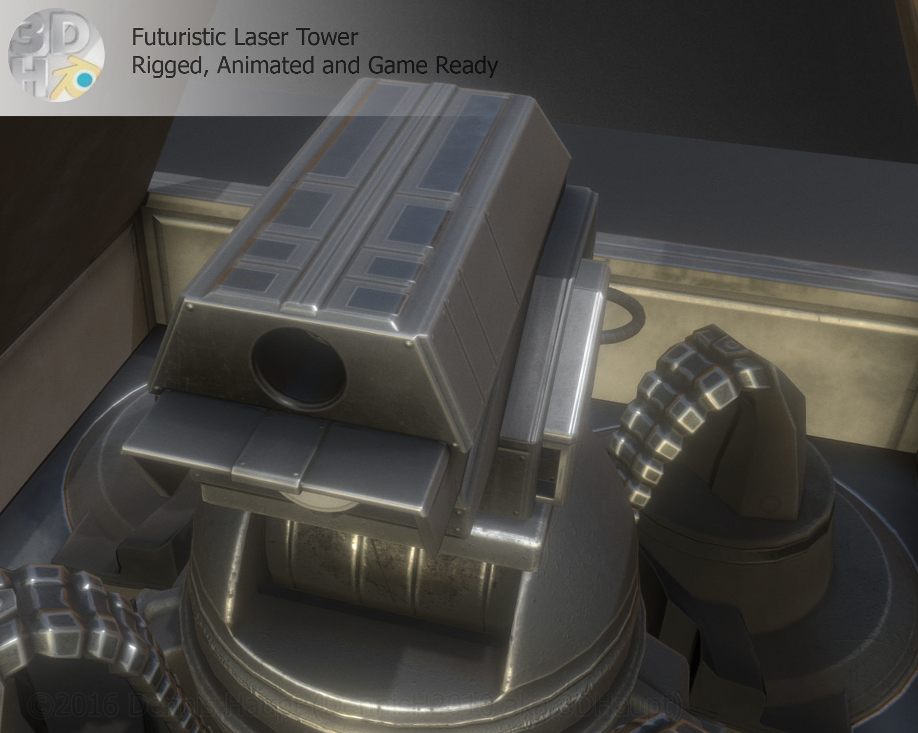 Futuristic Laser Gun Tower Low-poly 3D model_6