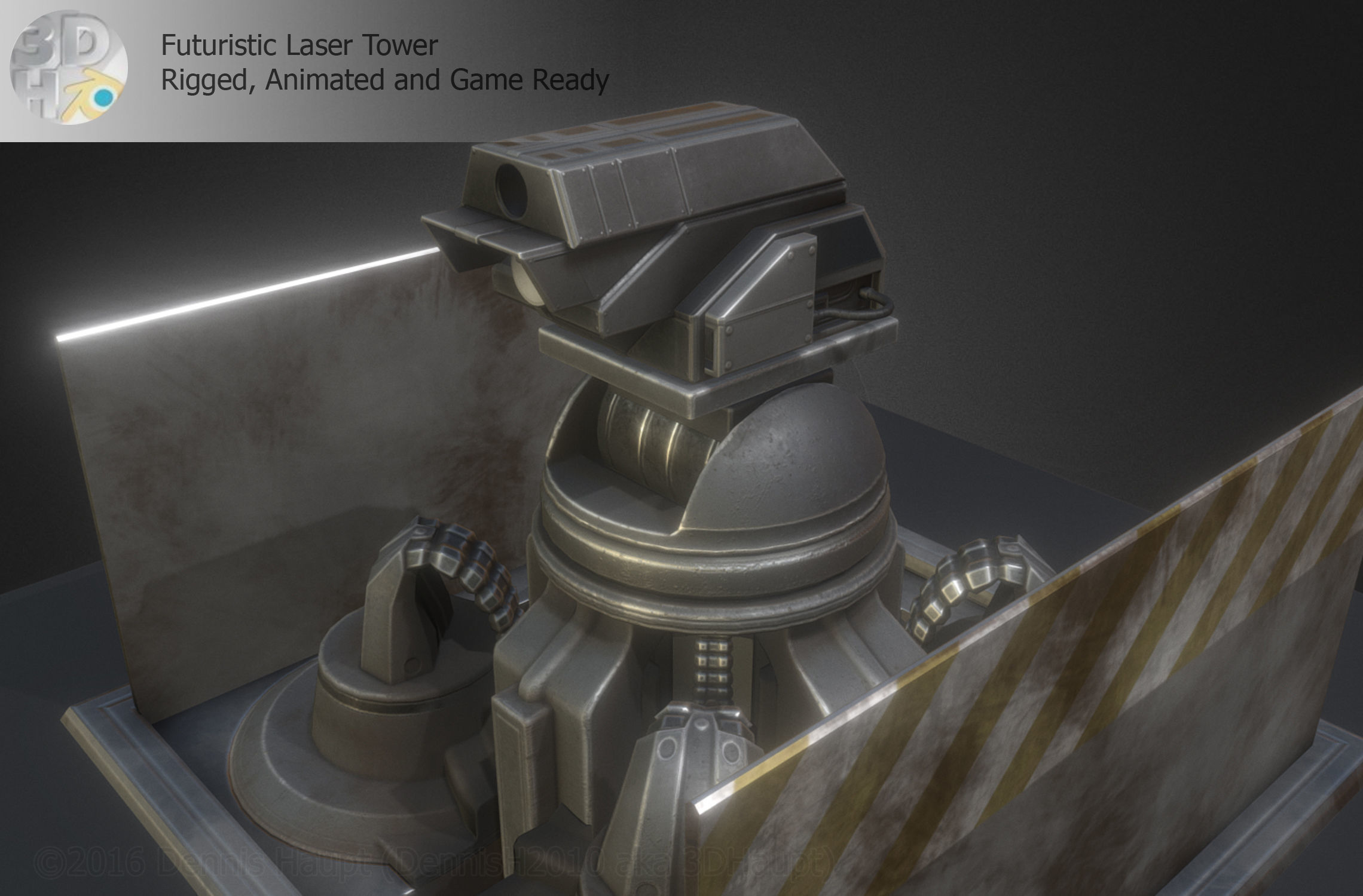 Futuristic Laser Gun Tower Low-poly 3D model_3